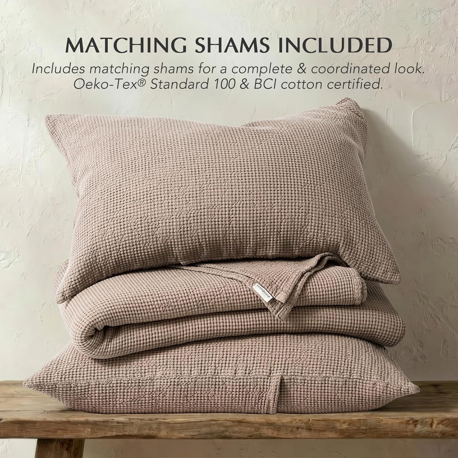 EverGrace 100% Cotton Waffle Bed Blanket King Size, Soft Premium Cotton Coverlet Set with 2 Matching Shams, Lightweight All Season Bedding Set, Oversized Bedspread 108x96, Truffle Taupe Brown | Waffle Weave, Garment Washed, 100% Cotton, Breathable, Comes with Shams, Oeko-Tex Certified