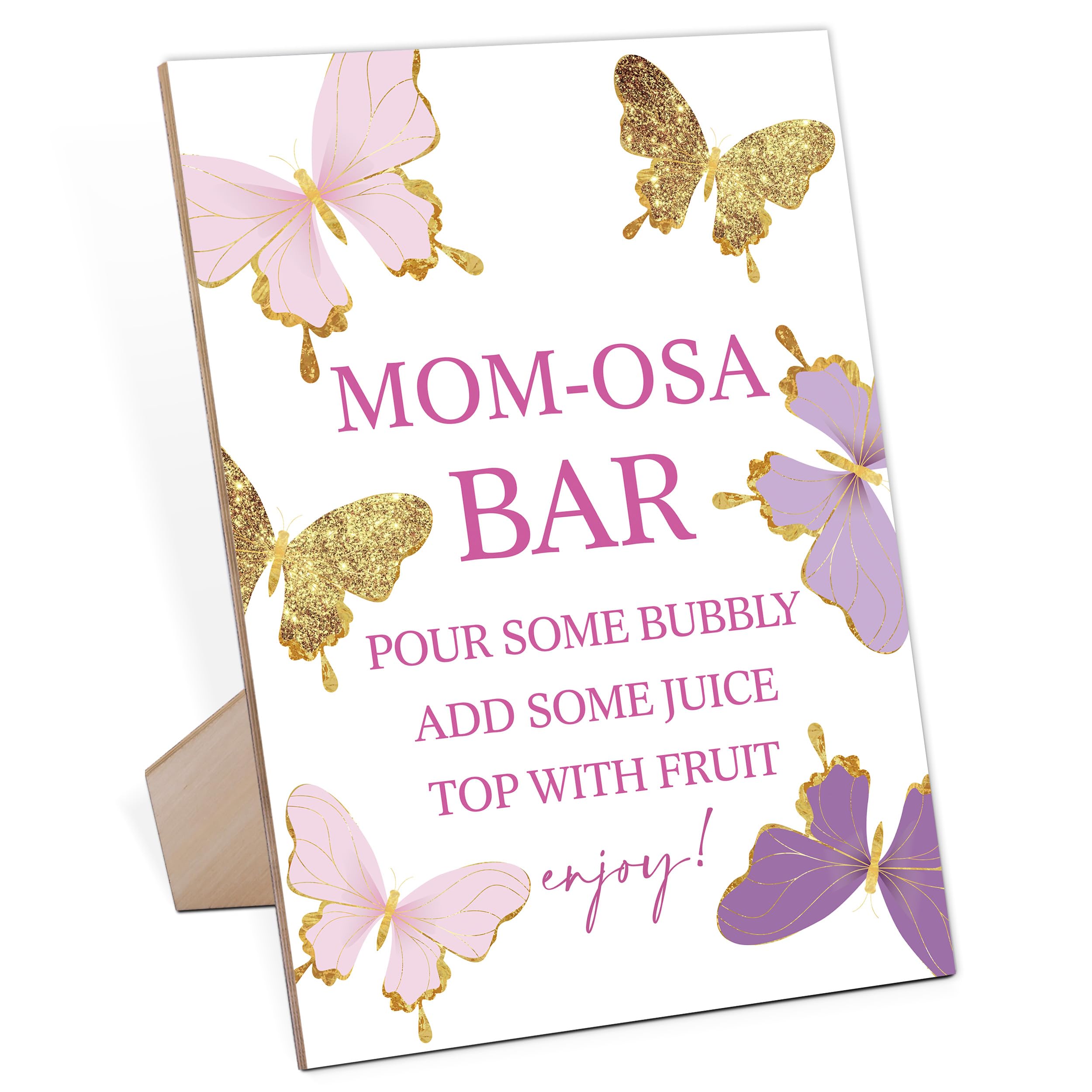 QOFO Decorative Signage Butterfly Baby Shower Sign- Wooden Game Sign with Stand, Multicolor, 8x11 inches, Modern, Party Favor