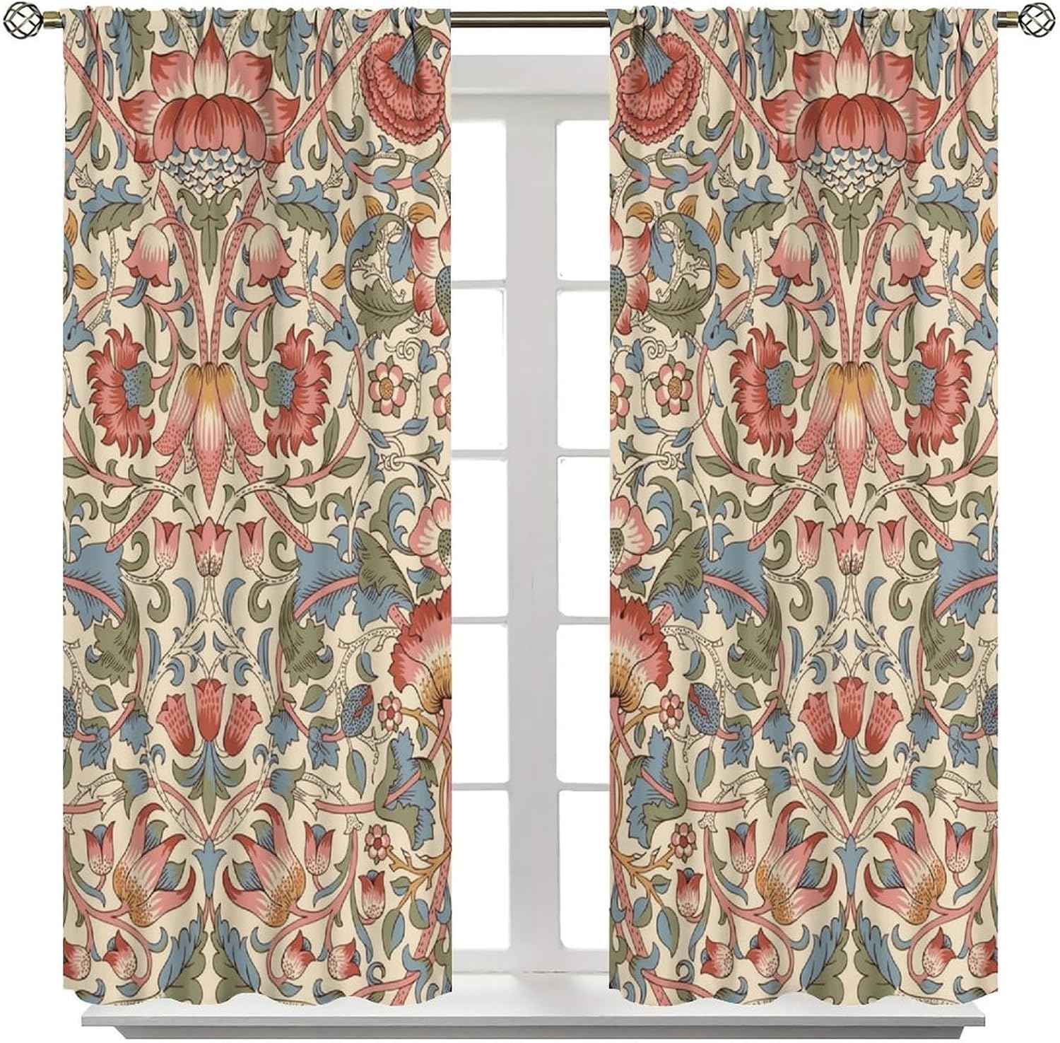 William Morris Curtains,Retro Floral Flowers Print Window Drapes for Woman Living Room Bedroom Kitchen Set 2 Panels,42x63 Inches, Style-8