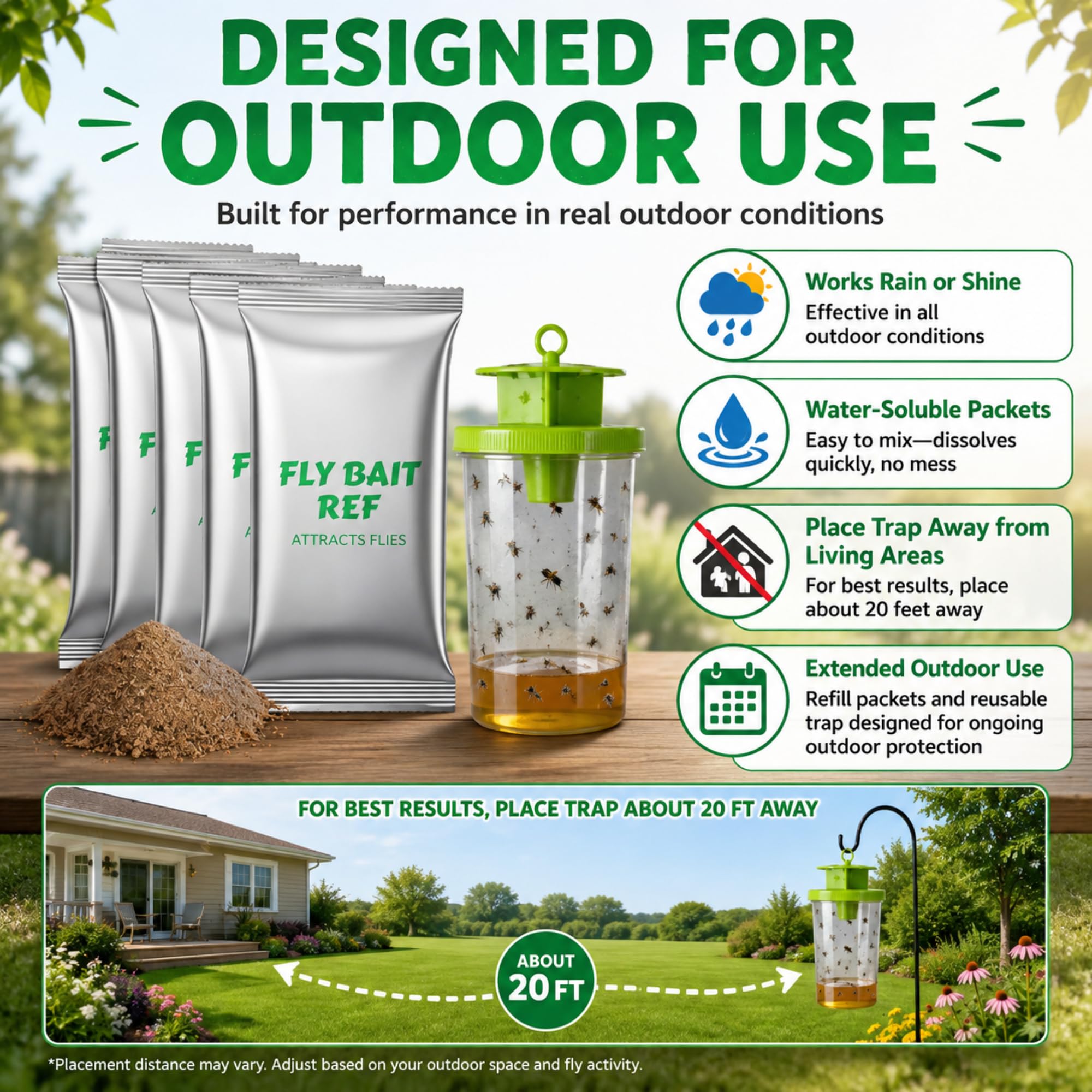 24 trappole per mosche da 30 g, per esterni, per casa, giardino, cortile, ranch, cavalli, mosche