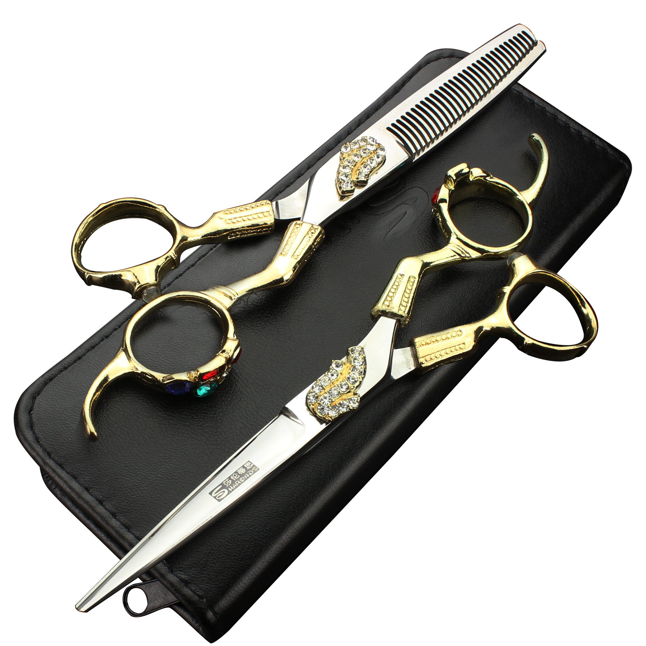 SHARONDS 6 inch professional hairdressing scissors barber shop supplies cutting dies diamond hair scissors set for hairdresser (Full set)