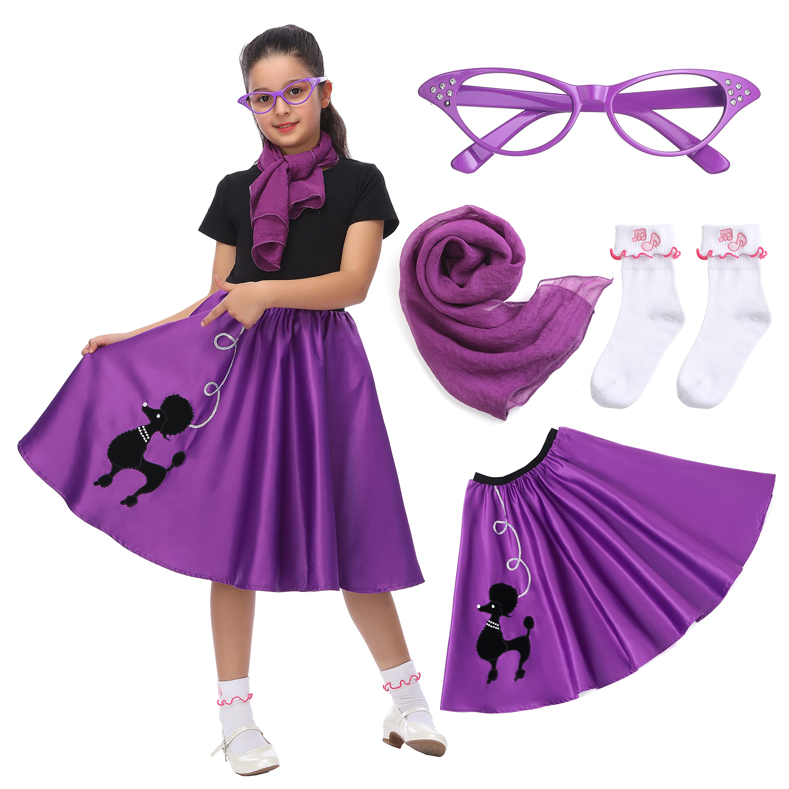 Scarf 1950s Sock Hop Attire Grease Outfits For Women 1950s Purple