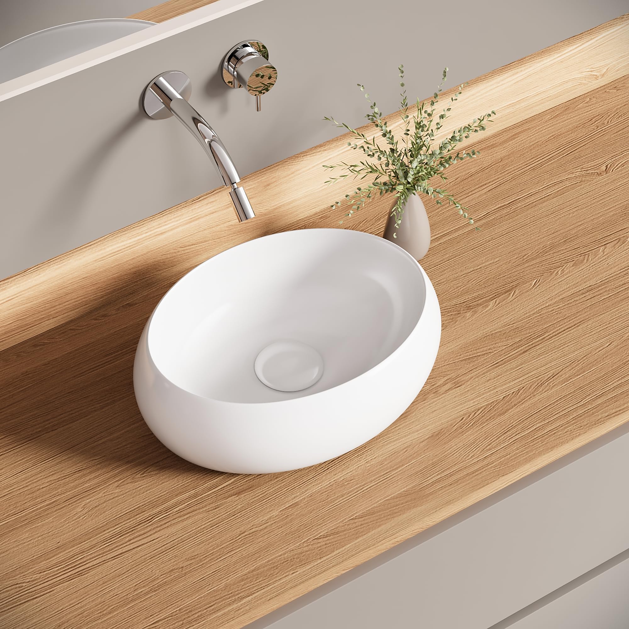 Lavabo da Appoggio Bianco in Ceramica Lavabo Moderno per Bagni Ospiti Ristorante (41x31x13 cm)