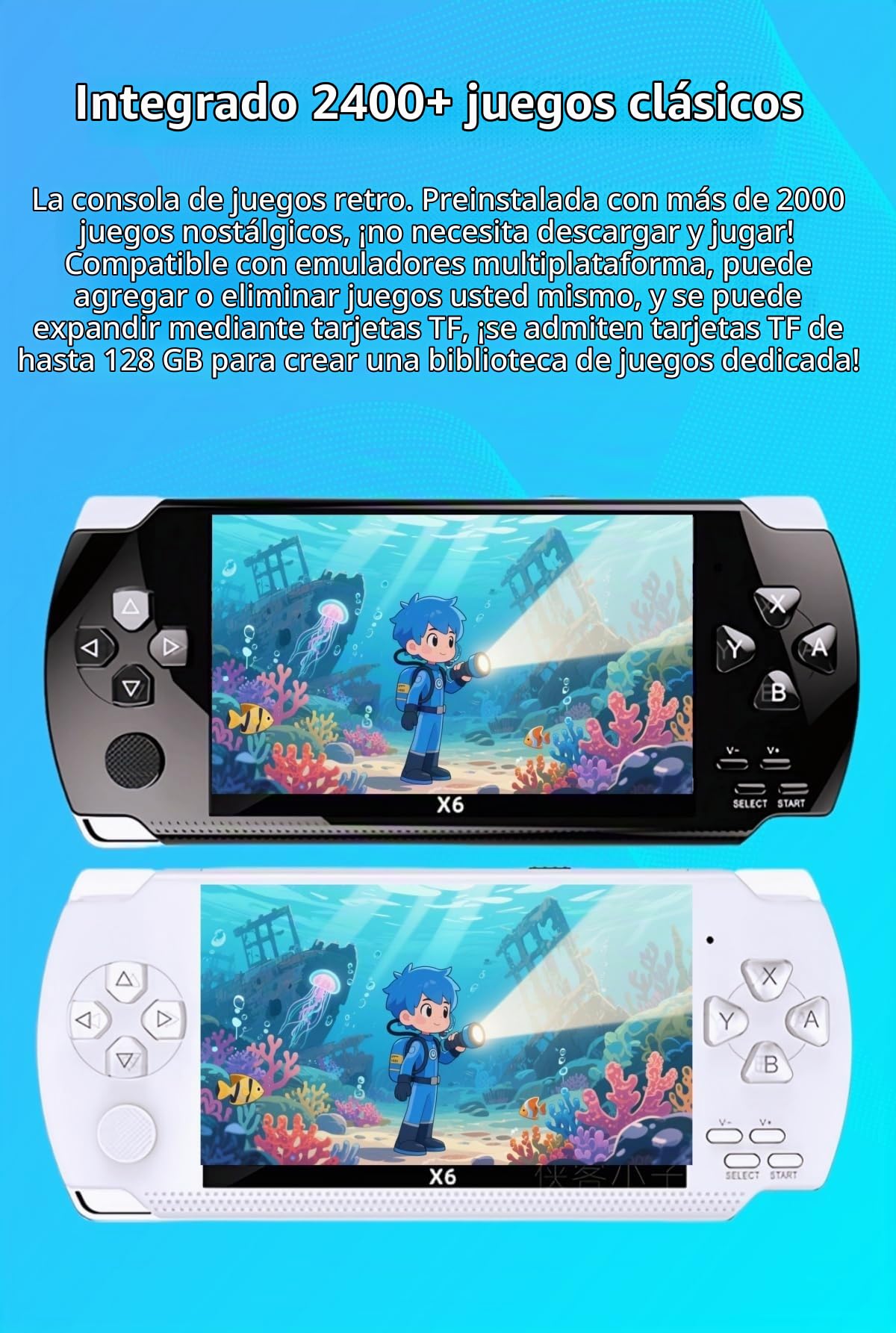 Consola de Juegos portátil Retro YHFITN de 4,3 Pulgadas: Juegos clásicos Integrados, Reproductor de Videojuegos portátil con conexión a TV, batería Recargable y expansión de Tarjeta TF. (Black)