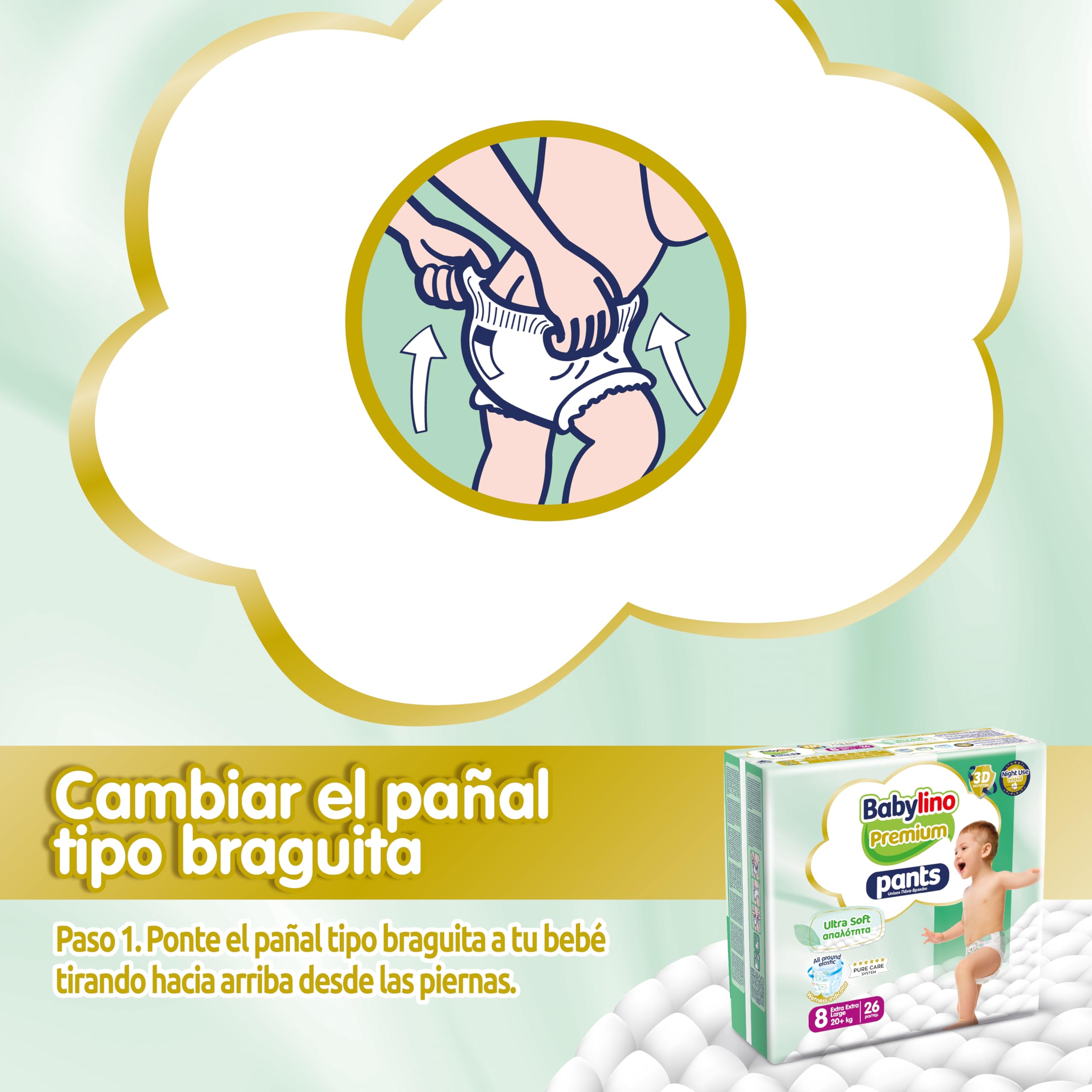 Babylino Premium Pants, Pañal Braguita Talla 8 con filtro Ultra Soft, XXL (20 + kg), 104 unidades