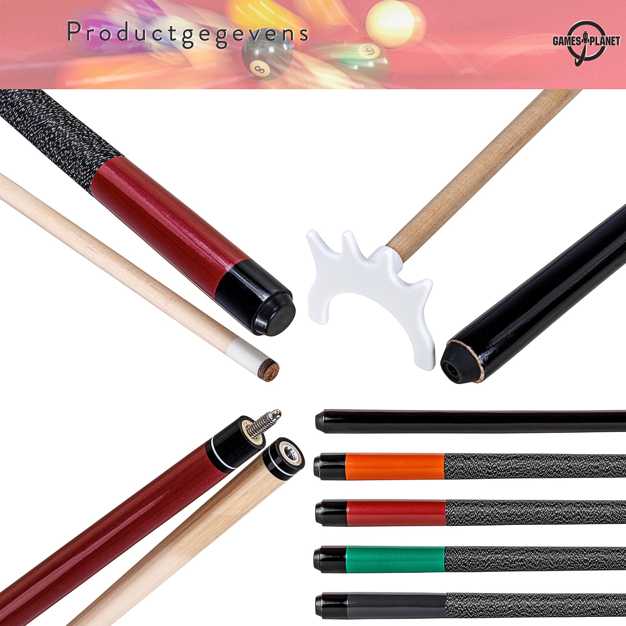 GAMES PLANET biljart accessoireset ALL IN ONE - complete set incl. 4 keuen, biljartballen, triangel en diverse extra's, snooker