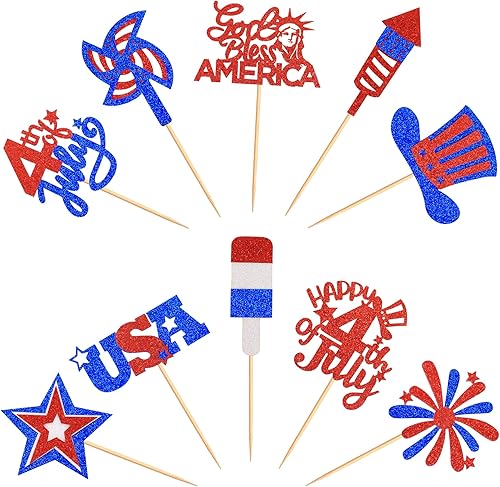 Miniatura 3 de 30 piezas de decoración para cupcakes del Día de la Independencia con purpurina de la bandera nacional, para palillos de dientes, accesorios para