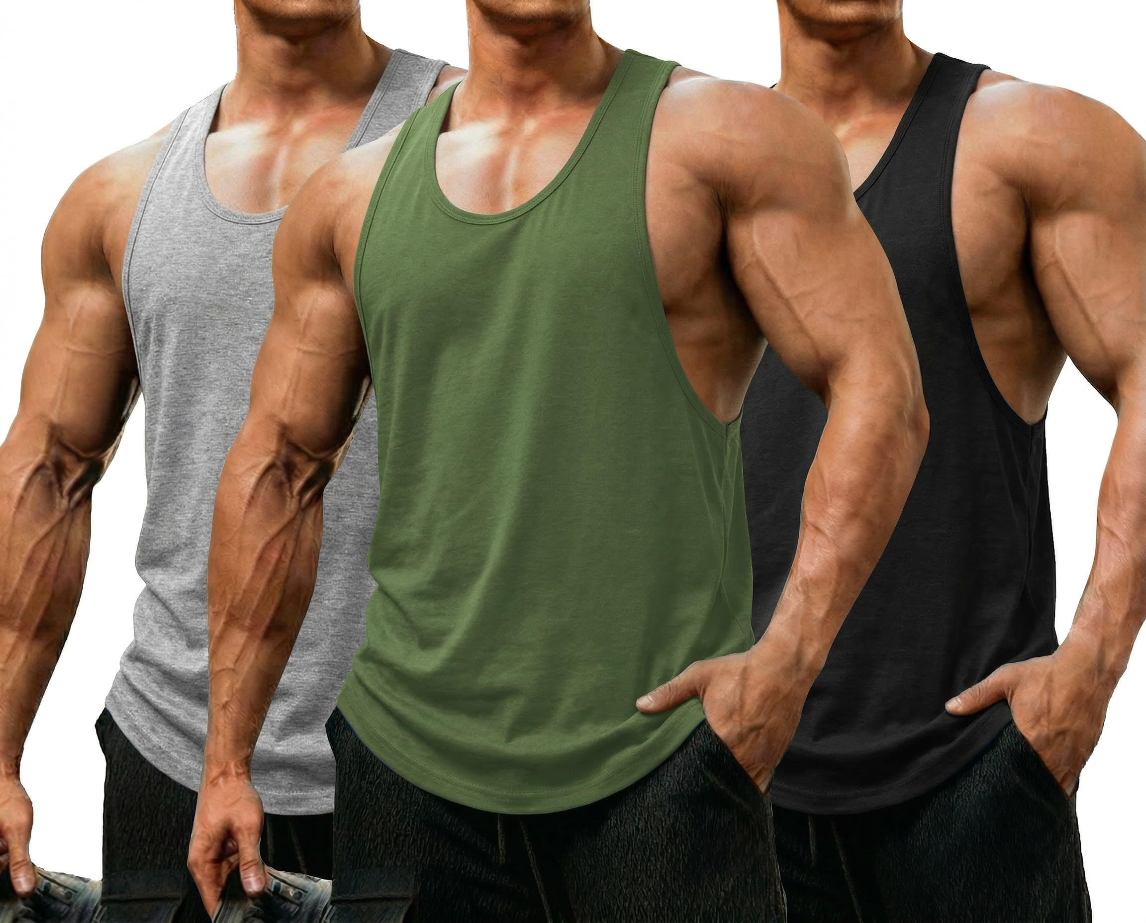 COOFANDY Camiseta de tirantes para hombre, 3 unidades, para culturismo y entrenamiento, sin mangas, para fitness, gimnasio, verano, deportes