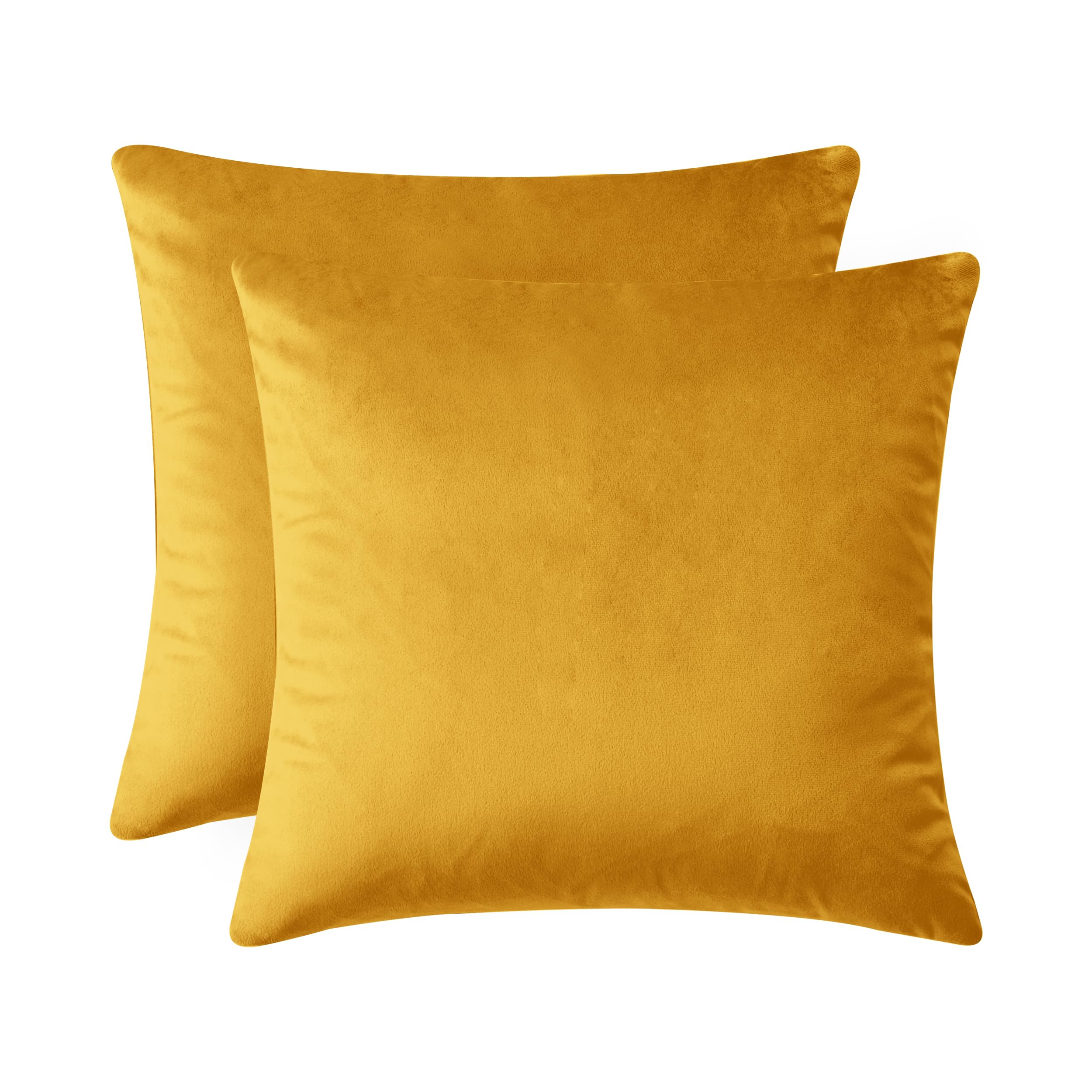 Oxford Homeware Ochre Cushion Covers 45Cm X 45Cm (Pack Of 2) Cushions With Covers Included – Decorative Velvet Cushions For Living Room Sofa Bedroom With Invisible Zipper, 18 X 18 Inches
