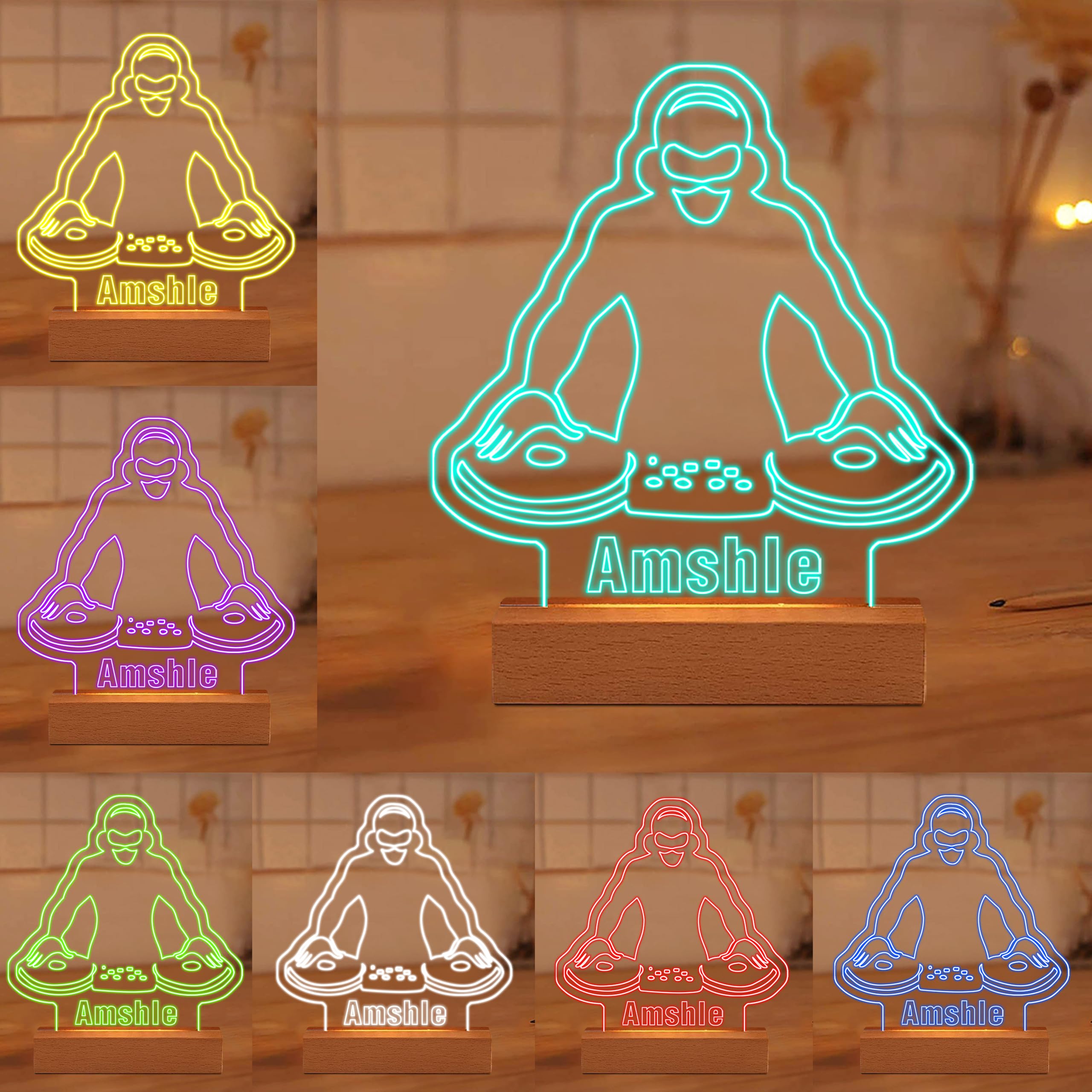Custom Name 3D Microphone DJ Player Lamp Personalized Disc Acrylic Night Light Unique Musician Gift Music Lover's 3D LED Lamp Musical Decor Multicolor LED Earphone Night Light for DJ Music Lover