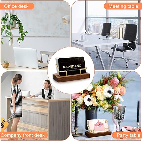 Miniatura 3 de Amyhill 4 soportes de madera para tarjetas de visita dorados, soporte de metal para tarjetas de nombre, tarjetas de presentación, soportes para