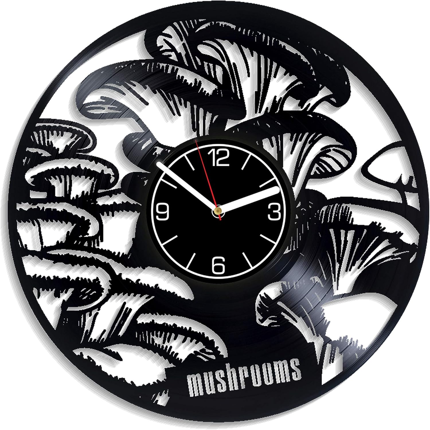 Cooking Gift Nature Decoration 12 inch Wall Clock Mushrooms Vinyl Record Wall Clock Food Art Birthday Gift for Mother Nature Wall Clock Modern Mushrooms Vinyl Clock Mushrooms Wall Art