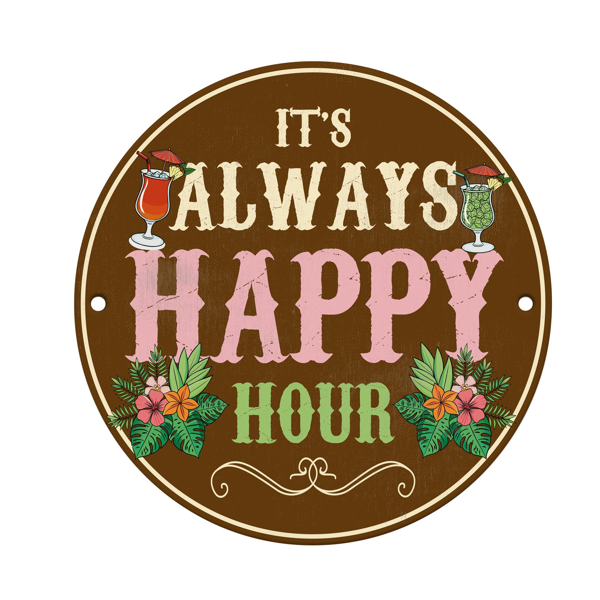 Red Ocean Funny Bar Sign For Home Bar Its Always Happy Hour Pub Sign Wall Decoration for Tiki Bar Mancave Bar Decor Gift For Women Men Keepsake