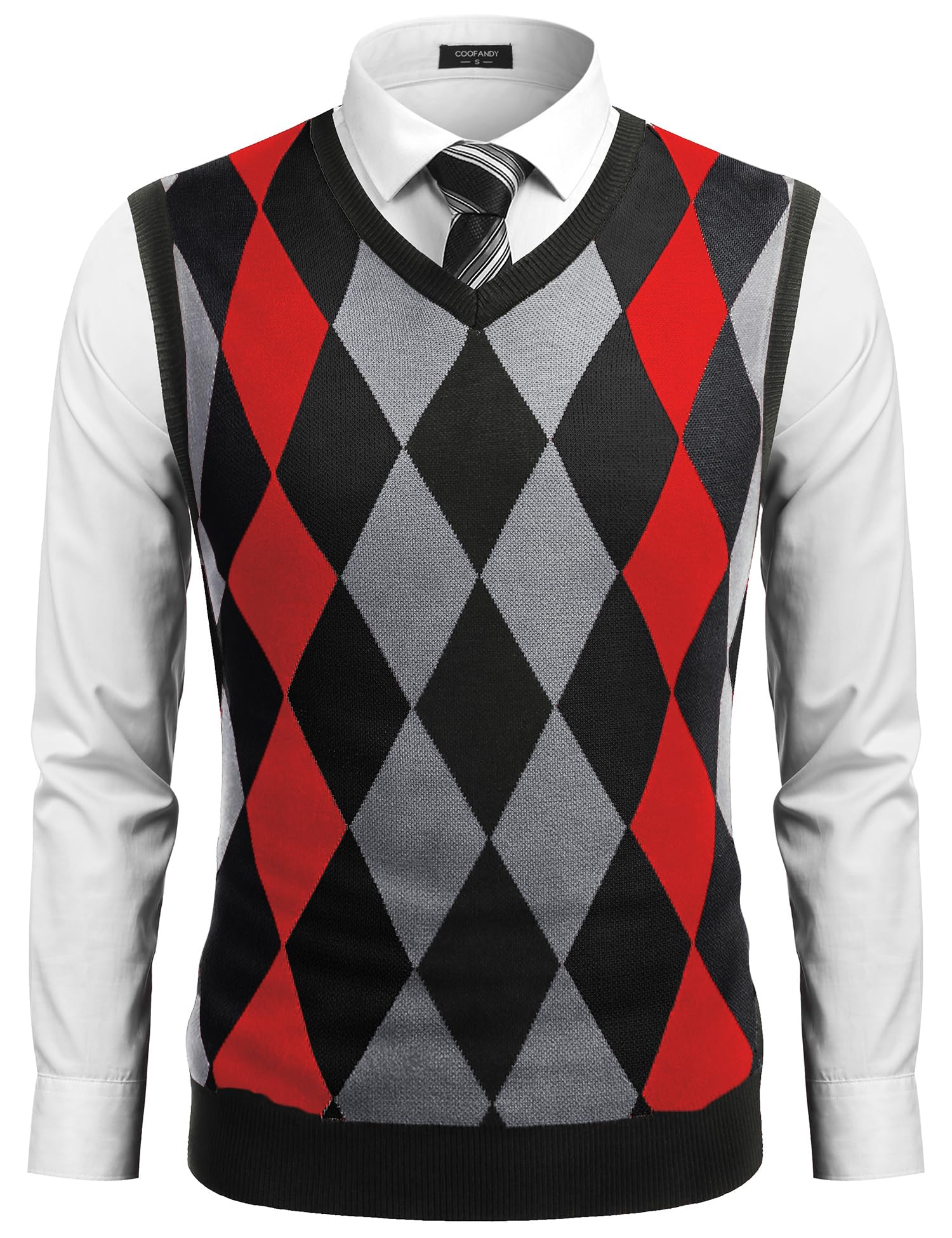 Men's Sleeveless V Neck Pullover Sweater Slim Fit Casual Argyle Vest Sweaters