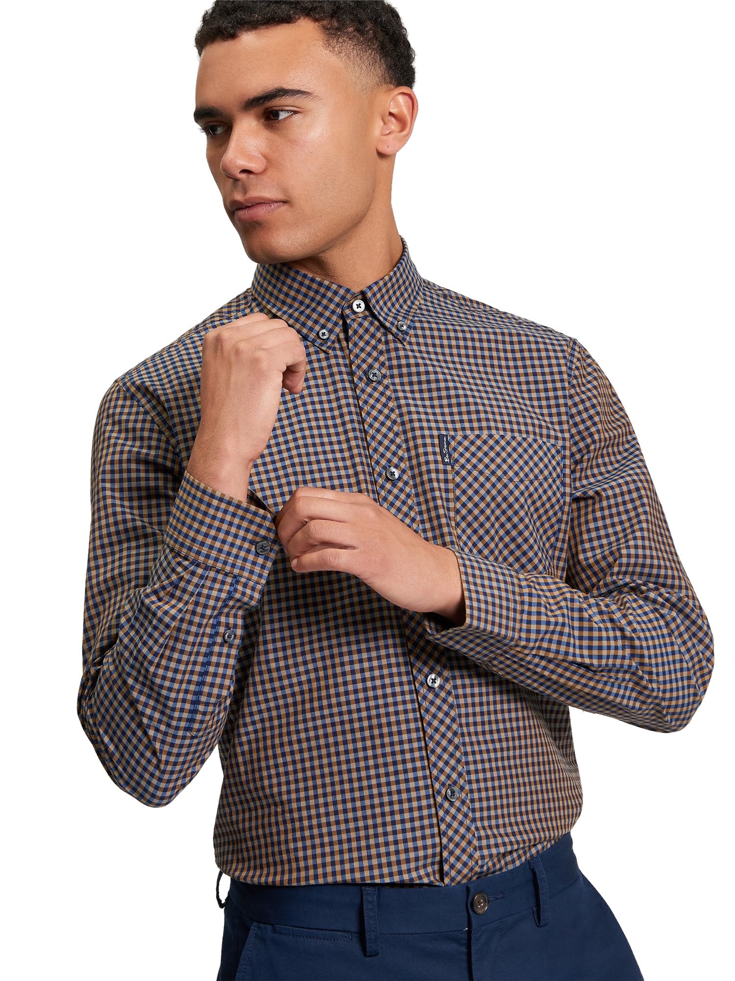 Ben Sherman Men's Signature Gingham Check Shirt, Button-Down Collar, Long Sleeves, Regular Fit (Bronze) XXXL
