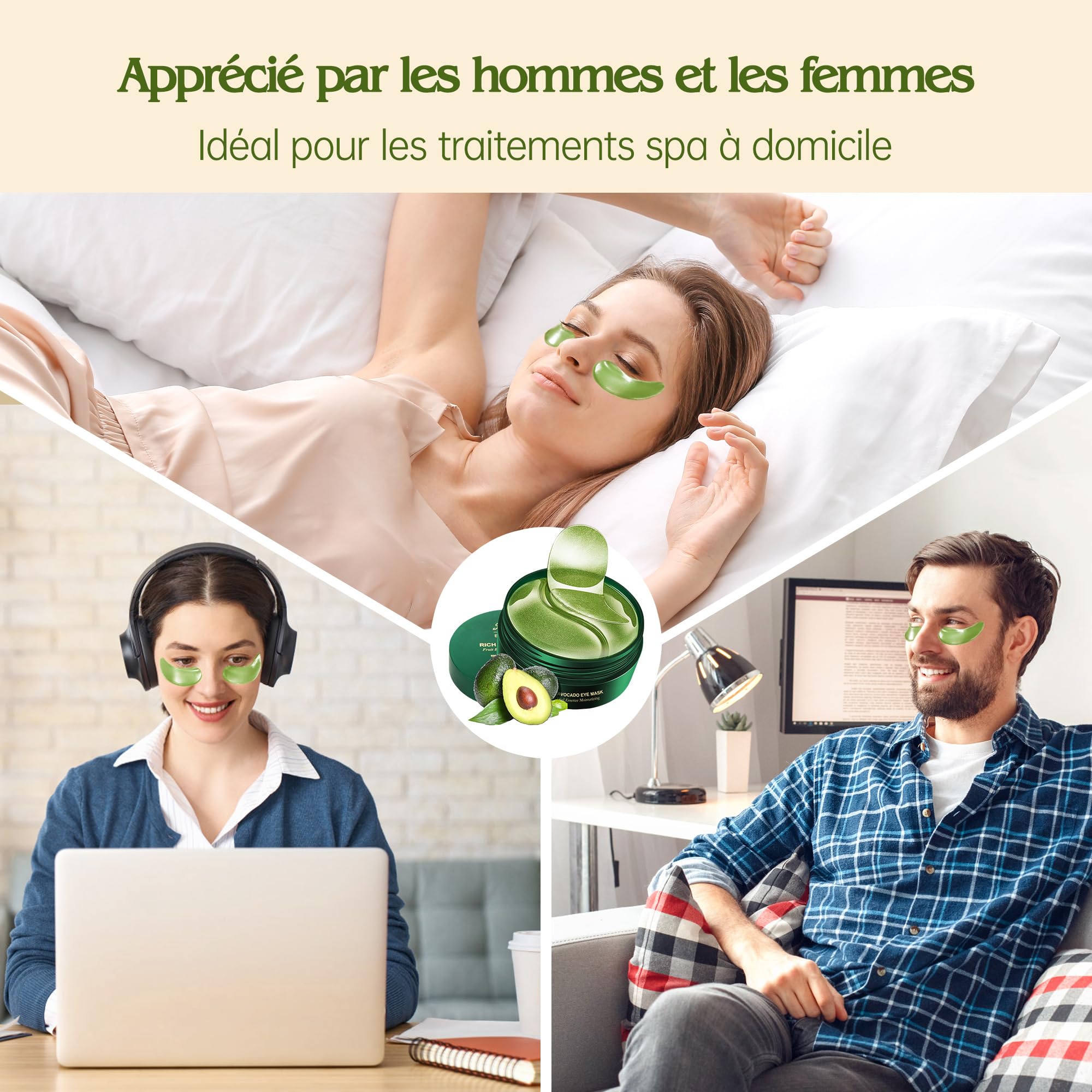 60pcs Patch yeux Acide hyaluronique Collagène, Masque pour les yeux Réutilisable contre les cernes Poches Rides Cercles foncés Puffiness, Eye Patch Hydrogel, Deux masques à lèvres gratuits