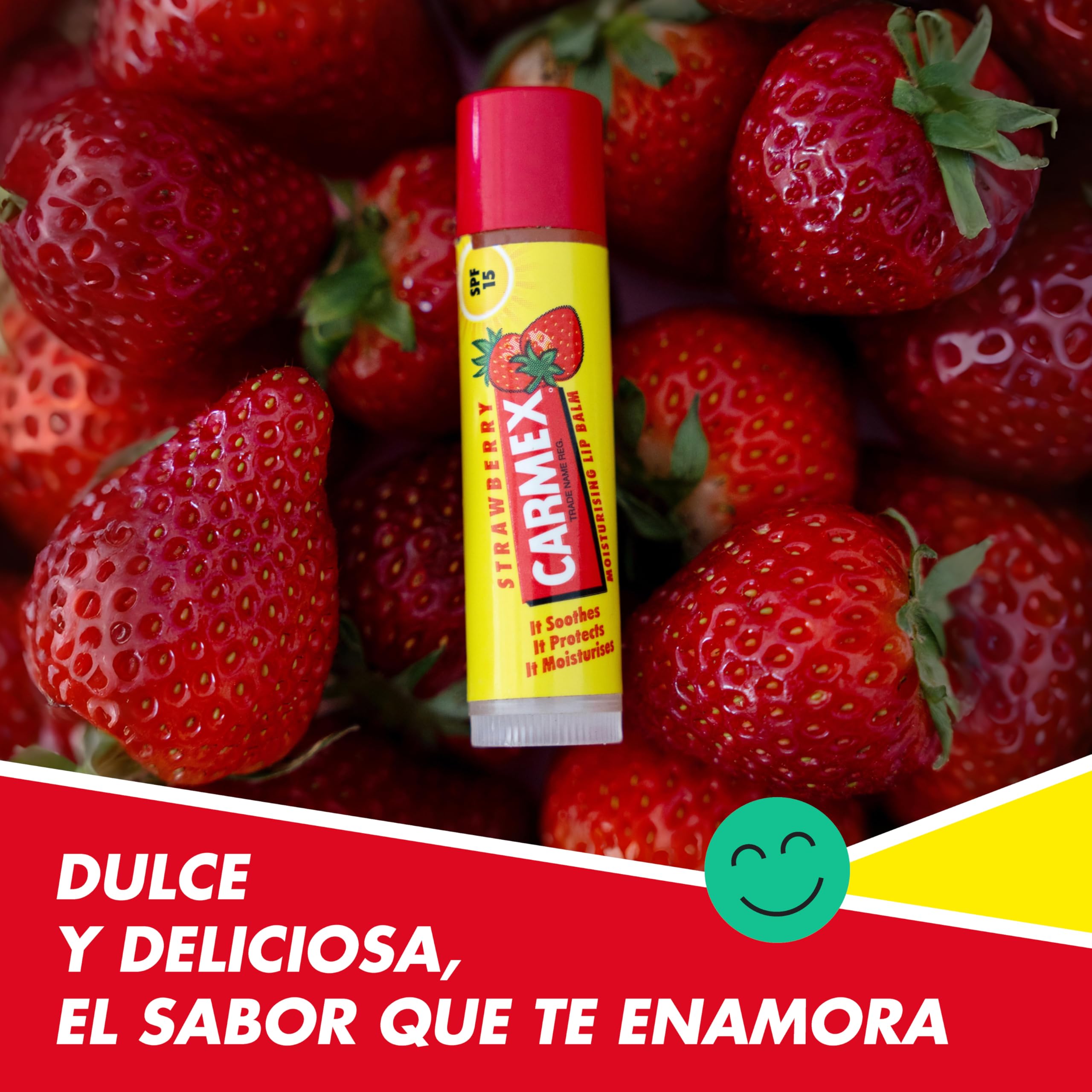 Carmex Bálsamo Labial SPF 15, Click Stick Fresa, 4.25g