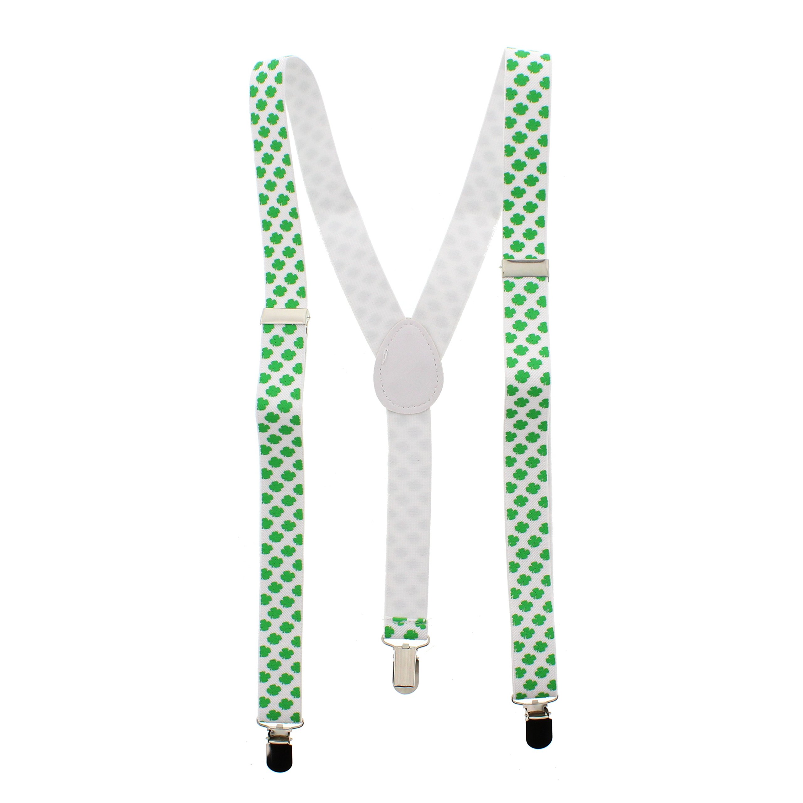 Zac's Alter Ego Men's White Fancy Dress St. Patrick's Day Clover Leaf 2.5Cm Braces