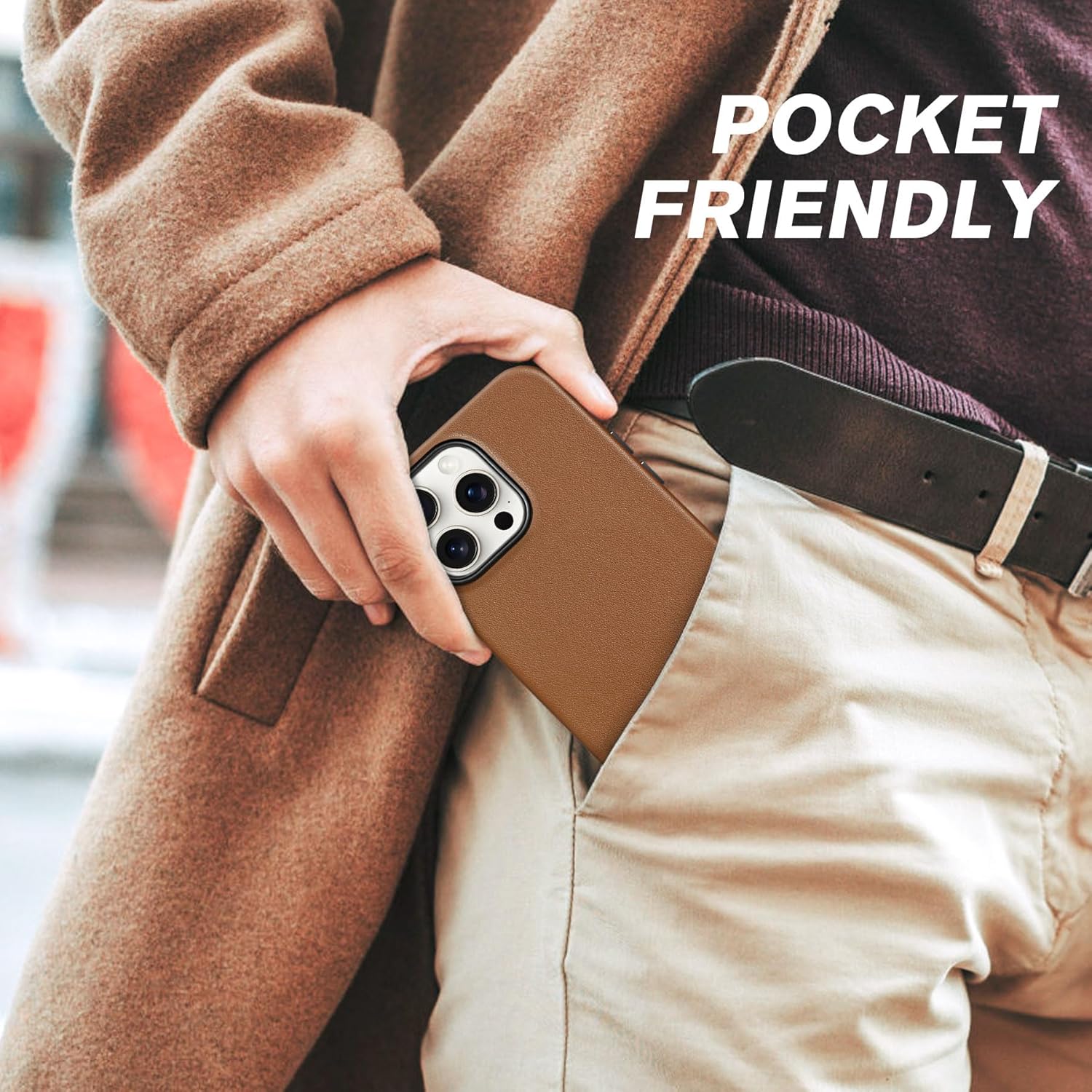 SHIELDON Case for iPhone 15 Pro Max 6.7", Genuine Leather/Magnetic Wireless Charging/Anti-Scratch/Non-Slip Grip/Shockproof/Slim Fit Phone Case Cover Compatible with iPhone 15 Pro Max 5G - Saddle Brown - Image 8