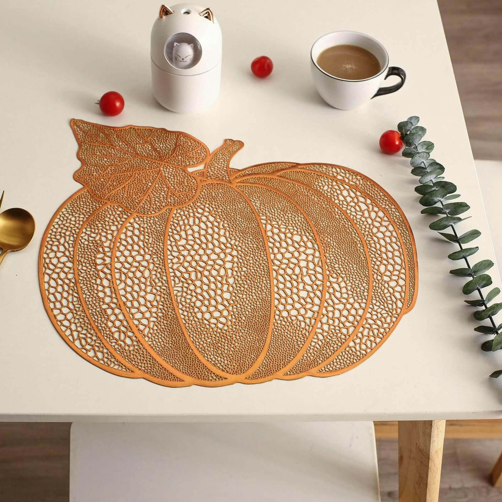 Lot de 10 Set de Table Automne Orange, Set de Table XXL 42x40cm en Forme de Citrouille PVC