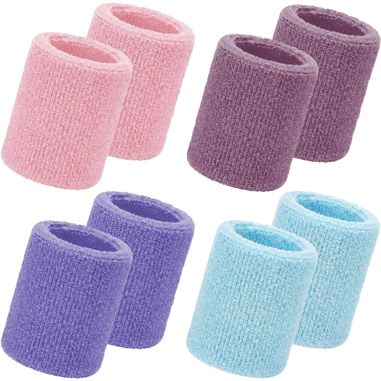 WILLBOND 8 Pack Wrist Sweatbands Sports Wristbands Tennis Sweatbands Neon 80s Thick Cotton Gymnastics Sweat Band Athletic Football Soccer Sports Wristband for Men Women Party(Macaron)