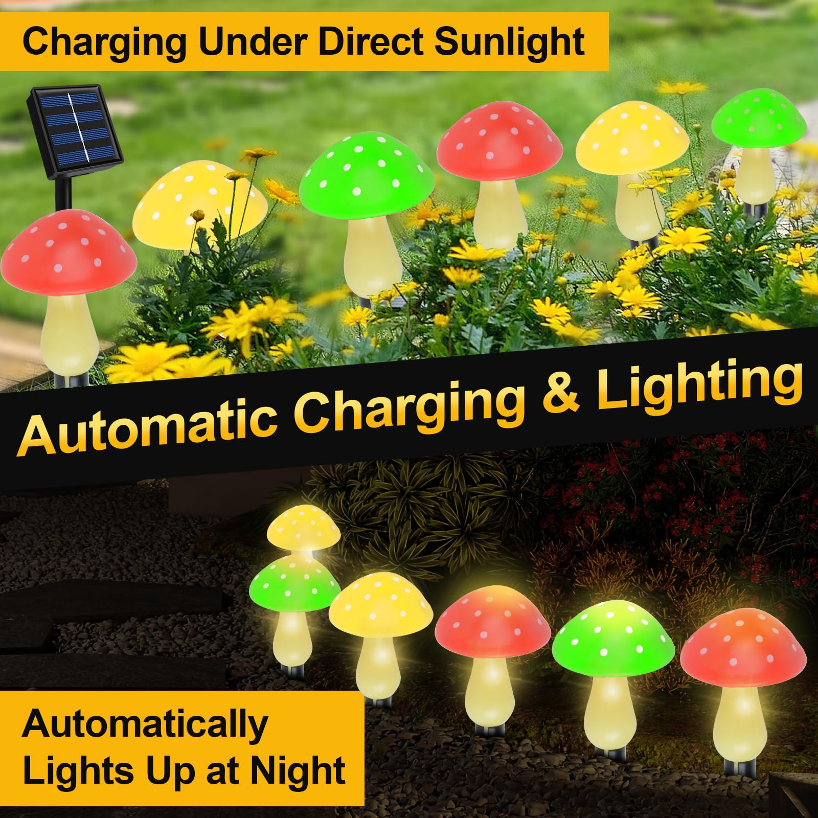 3 Luci Solari A Fungo Multicolore Per Giardino - 33,5 Cm, LED, Impermeabili, Decorazione Esterno - 2
