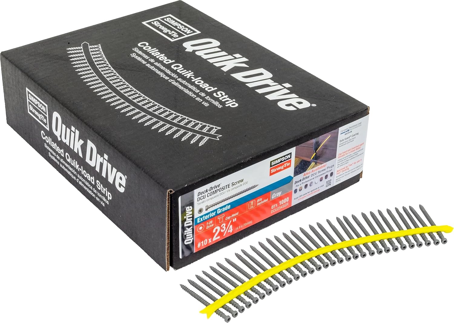 Simpson Strong-Tie DCU234SGR Deck-Drive DCU Composite Screw (Collated) — 10 x 2-3/4 in. Quik Guard Gray (1000-Qty)