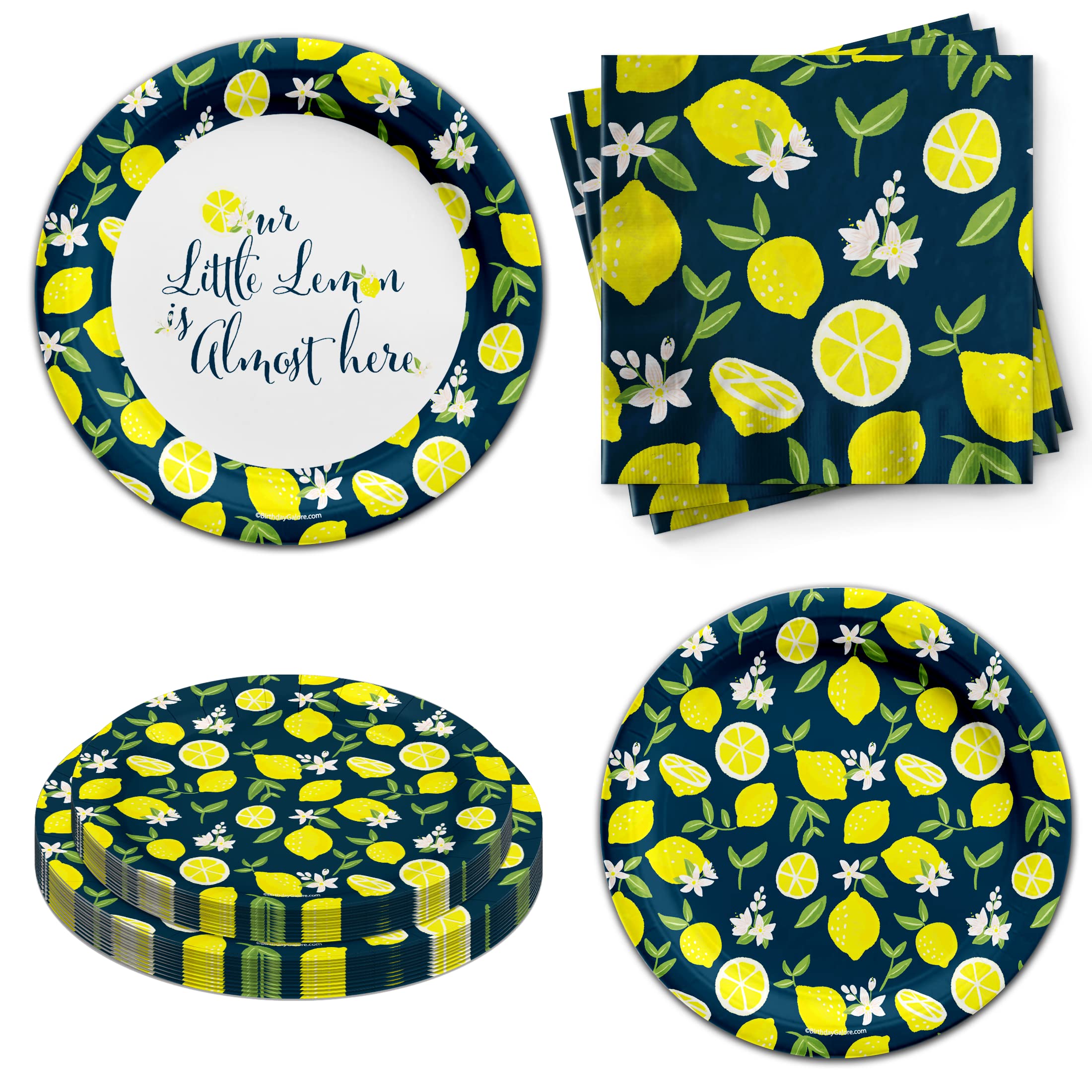 Birthday Galore Our Little Lemon Baby Shower Party Supplies Tableware Set Includes Plates Napkins | Kit for 24
