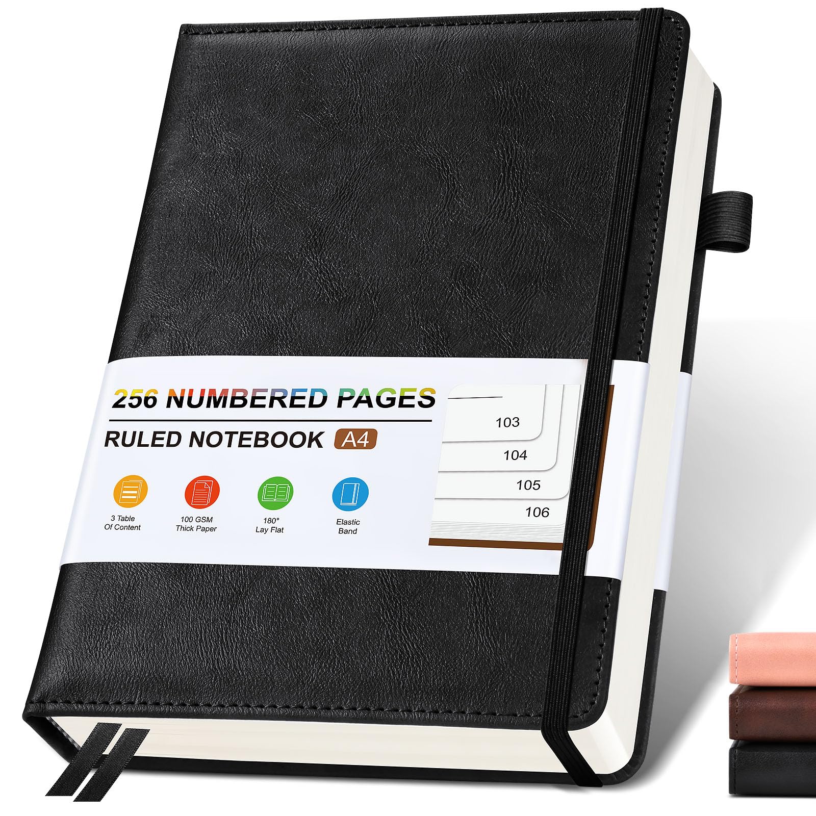 Lined Leather Journal Notebook for Men Women, Hardcover Journals with 256 Numbered Pages, A4 Journaling Notebooks for Writing, 100GSM Thick Ruled