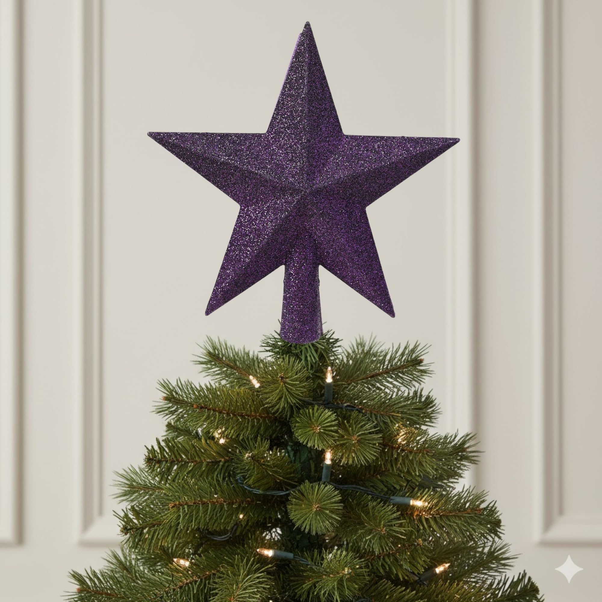 Christmas tree topper star - fig purple christmas tree decoration - 19cm glitter finish star tree topper - purple christmas tree topper.