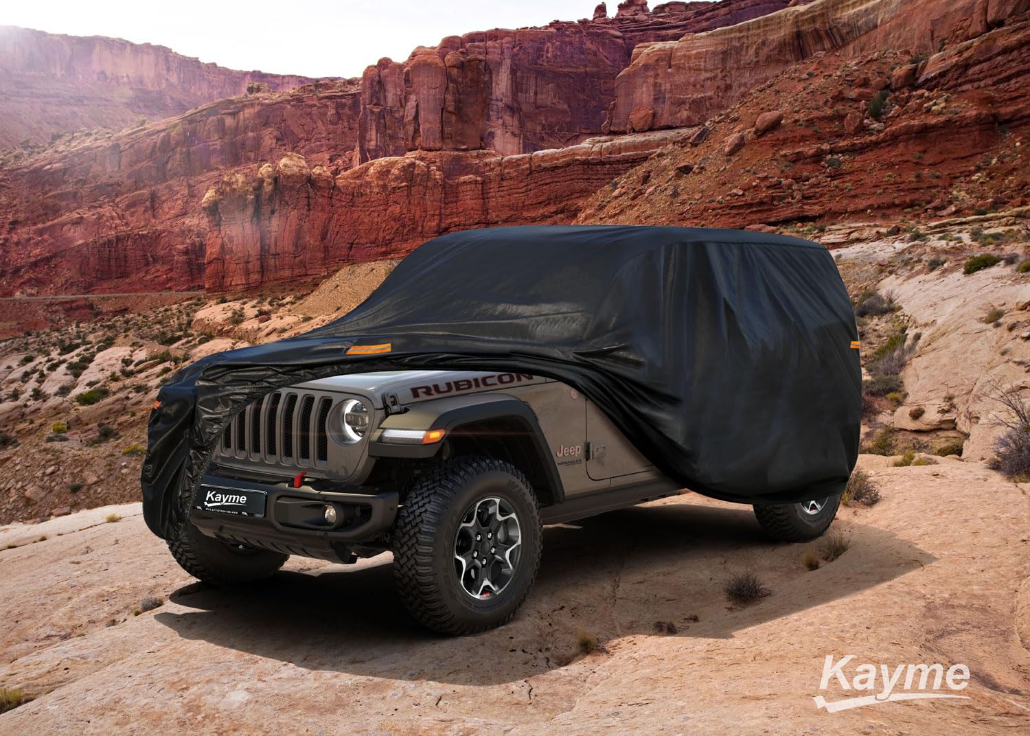 Kayme 7 Layers Car Cover Custom Fit for Jeep Wrangler 4 Dr/Unlimited 4 Door JK JL, Waterproof All Weather for Automobiles, Outdoor Full Cover Rain Sun UV Protection.Black - 5