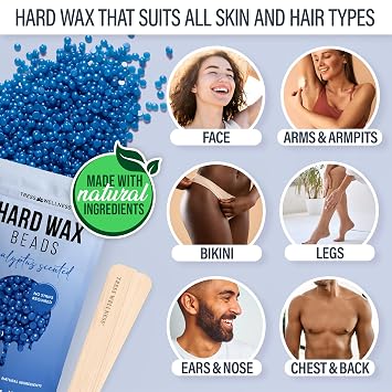 Tress Wellness Award Winning Waxing Kit for Sensitive Skin Safe for Face & Skin, Easy to Use At-Home Kit for Face, Bikini, Brazilian & Full Body - Digital Display, Blue
