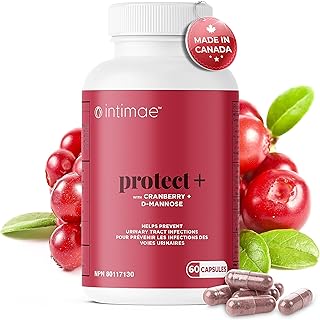 Intimae Protect Plus: Premium Cranberry Pills | D-Mannose Capsules | Cranberry Supplement for UTI Prevention | Urinary Tract Infection Treatment | Optimum Bladder Health | Made in Canada - 60 count