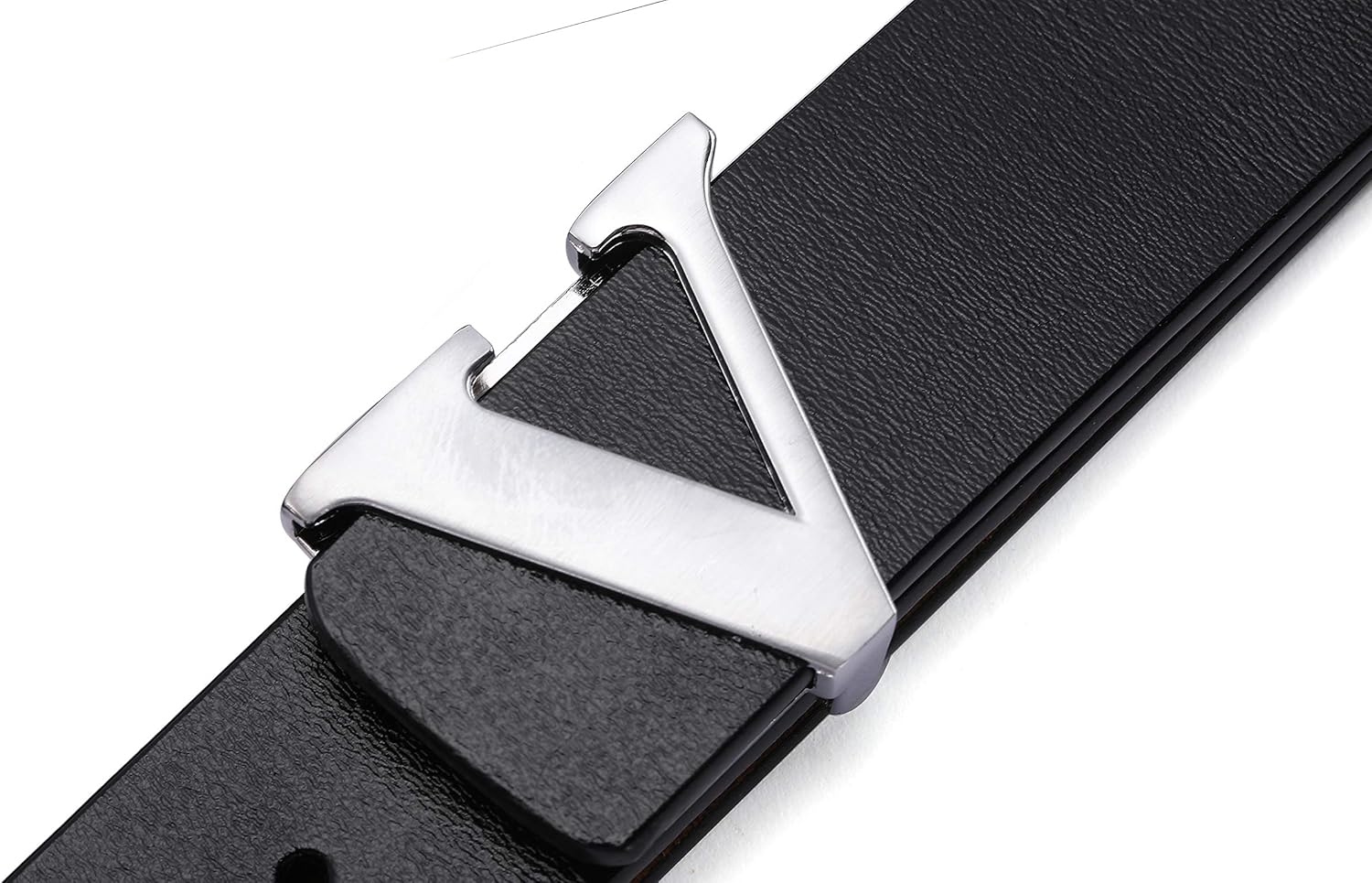 Men's Classic Gold/Silver V-Buckle Design Soft Calfskin Belt - Image 6