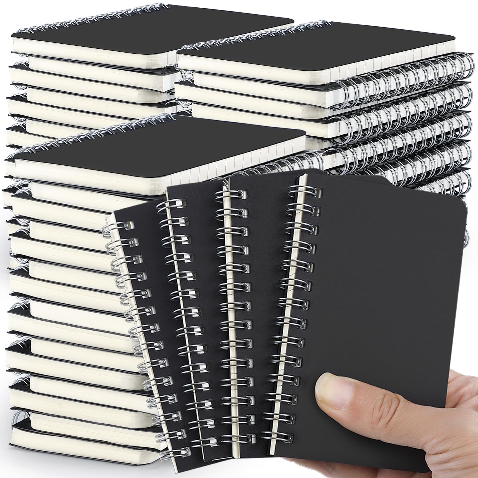 Mini-Notizbücher mit Spiralbindung, 7,6 x 12,7 cm, schwarzer Kartoneinband, Notizblöcke mit linierten Seiten, kleine Spiralnotizblöcke für Zuhause, Büro, Reisen (60 Blatt/120 Seiten)