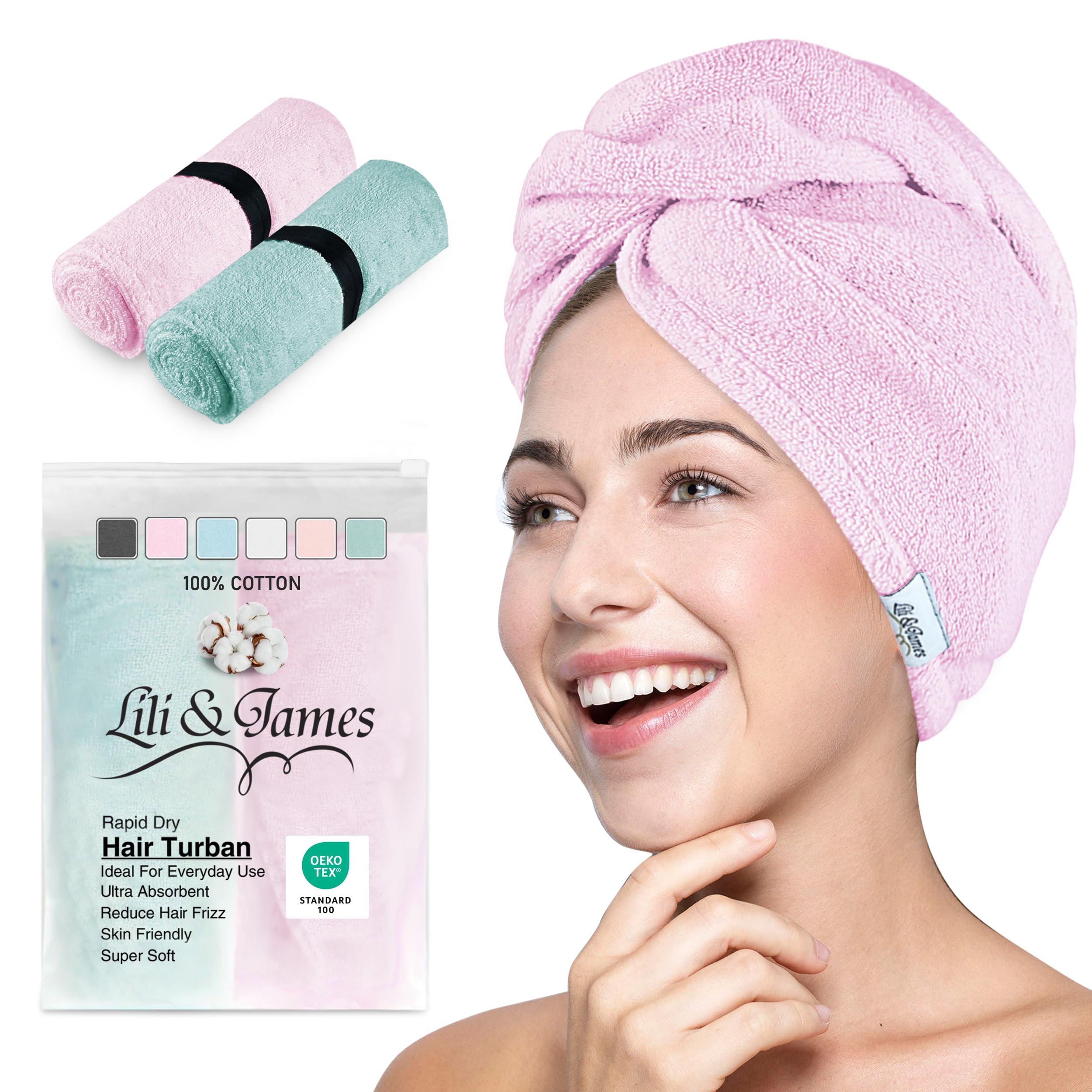 Amazon｜Lili&James | コットン ヘアタオル ラップ 女性用 | 速乾