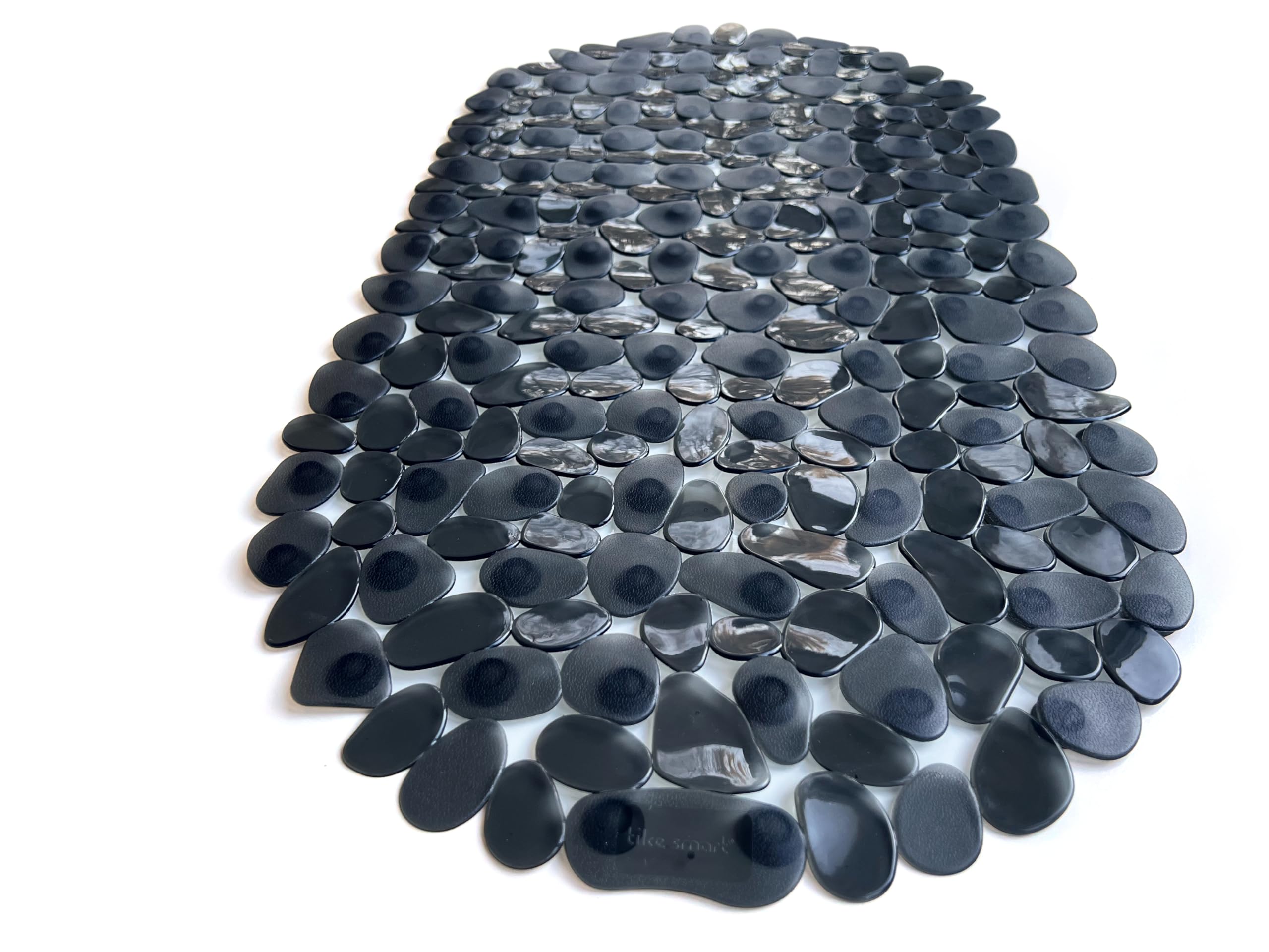 TIKE SMART “Pebbles” Non-Slip Bathtub & Shower Mat 27”x14” Oval - Non-Toxic - Safe, Clean, Machine-Washable, Superior Grip & Drainage, Vinyl, for Smooth Floors ONLY, Transparent Black