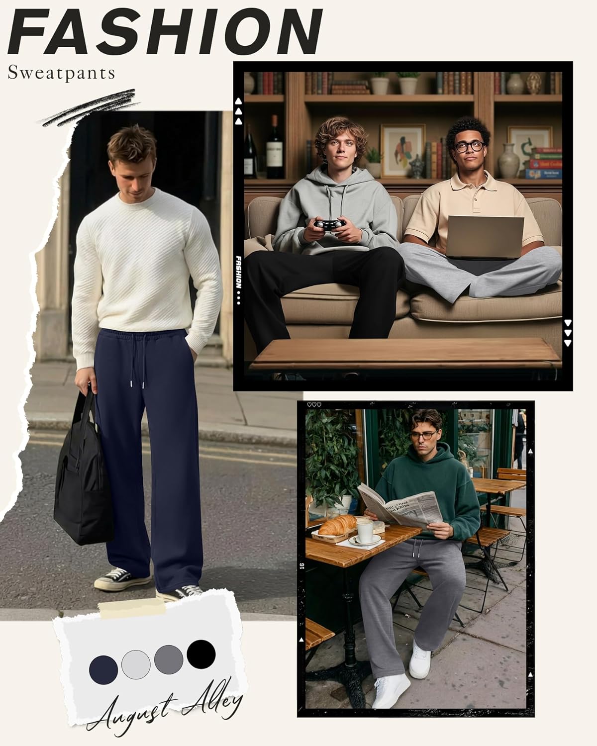 4 Pack Men's Big and Tall Sweatpant Thin Athletic Workout Jogger Open Bottom Baggy Drawstring Pants with Pockets - Image 4