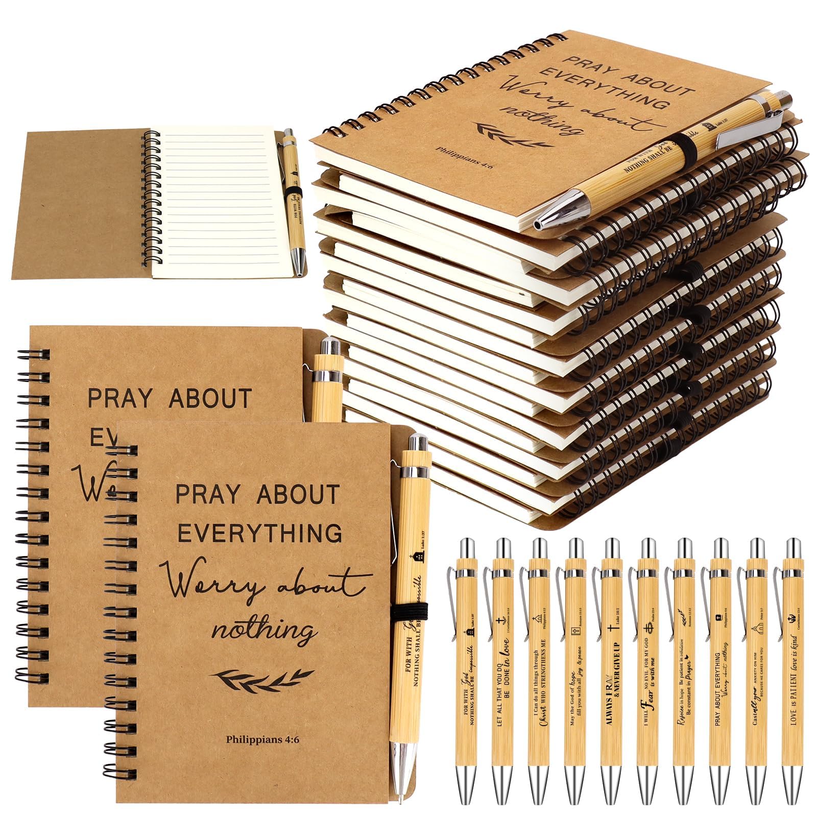 50 Sets Christian Notebooks, Pens and Bookmarks with Bible Verses, 150 Pcs