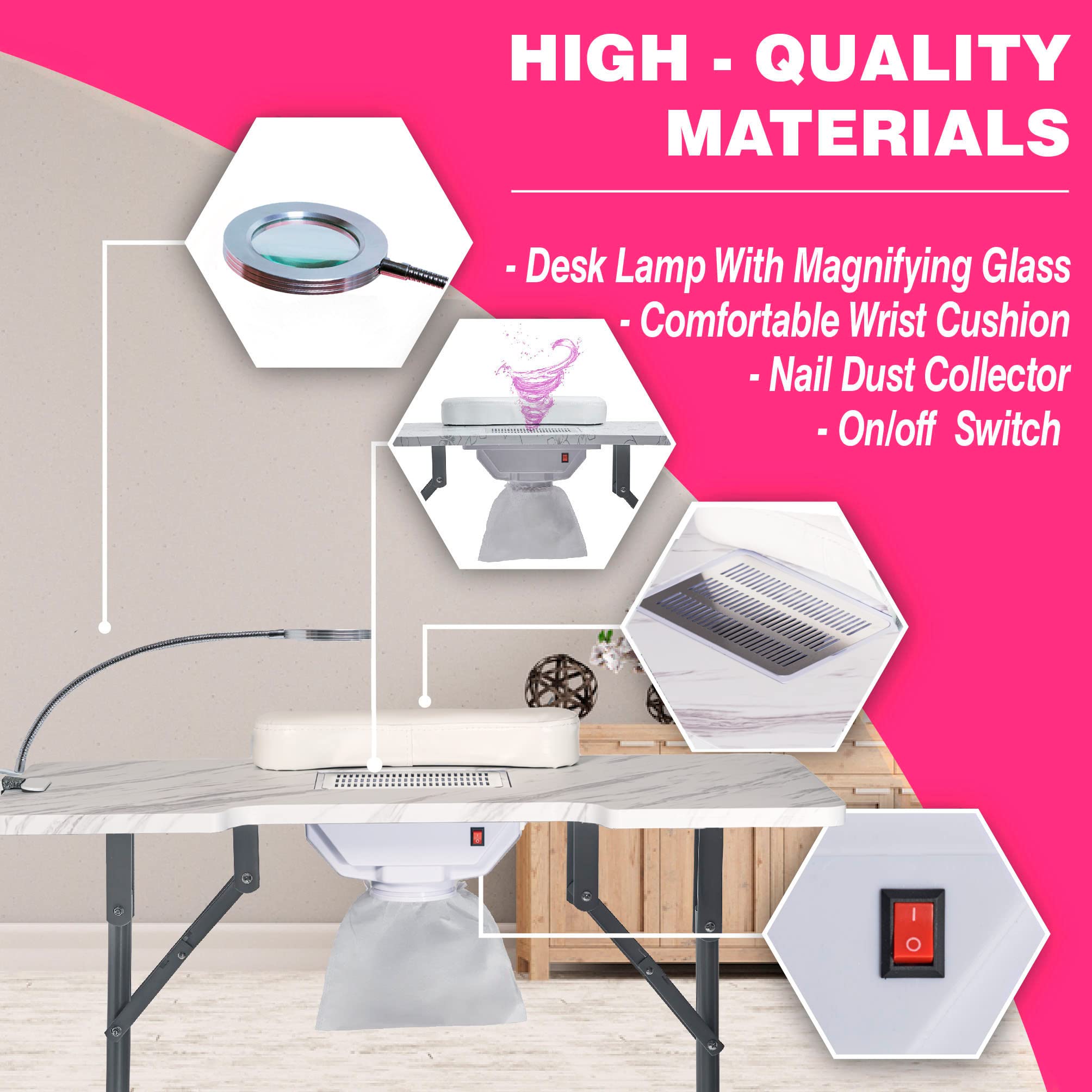 Portable Nail Table for Technician with Folding Function. Manicures