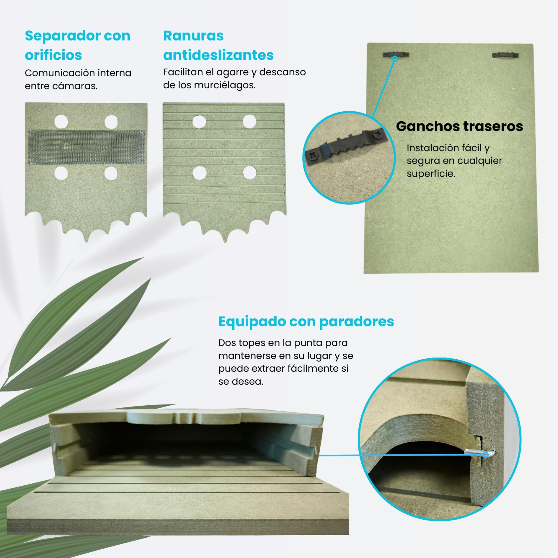 Nido De Murciélagos para Exterior - Casa Grande De Madera con 2 Cámaras - Diseño Especial para Atraer Murciélagos - Fácil Instalación con 2 Ganchos - Separador Extraíble con Orificios De Comunicación