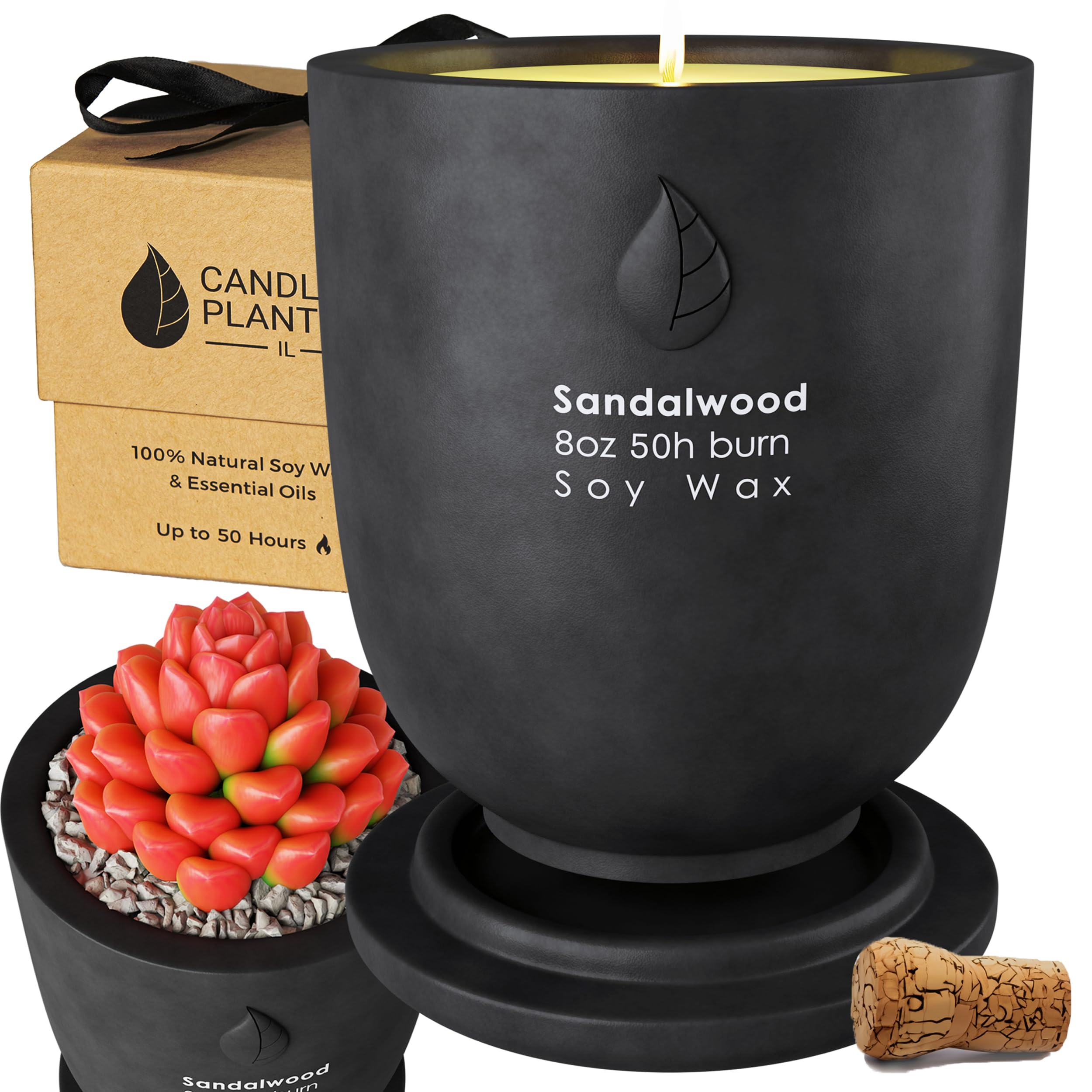 Matani Maceta de velas de cemento de hormigón, velas de aromaterapia para el hogar, velas de soja, vela perfumada y velas en tarro de doble propósito, velas aromáticas fuertes, para padres (sándalo