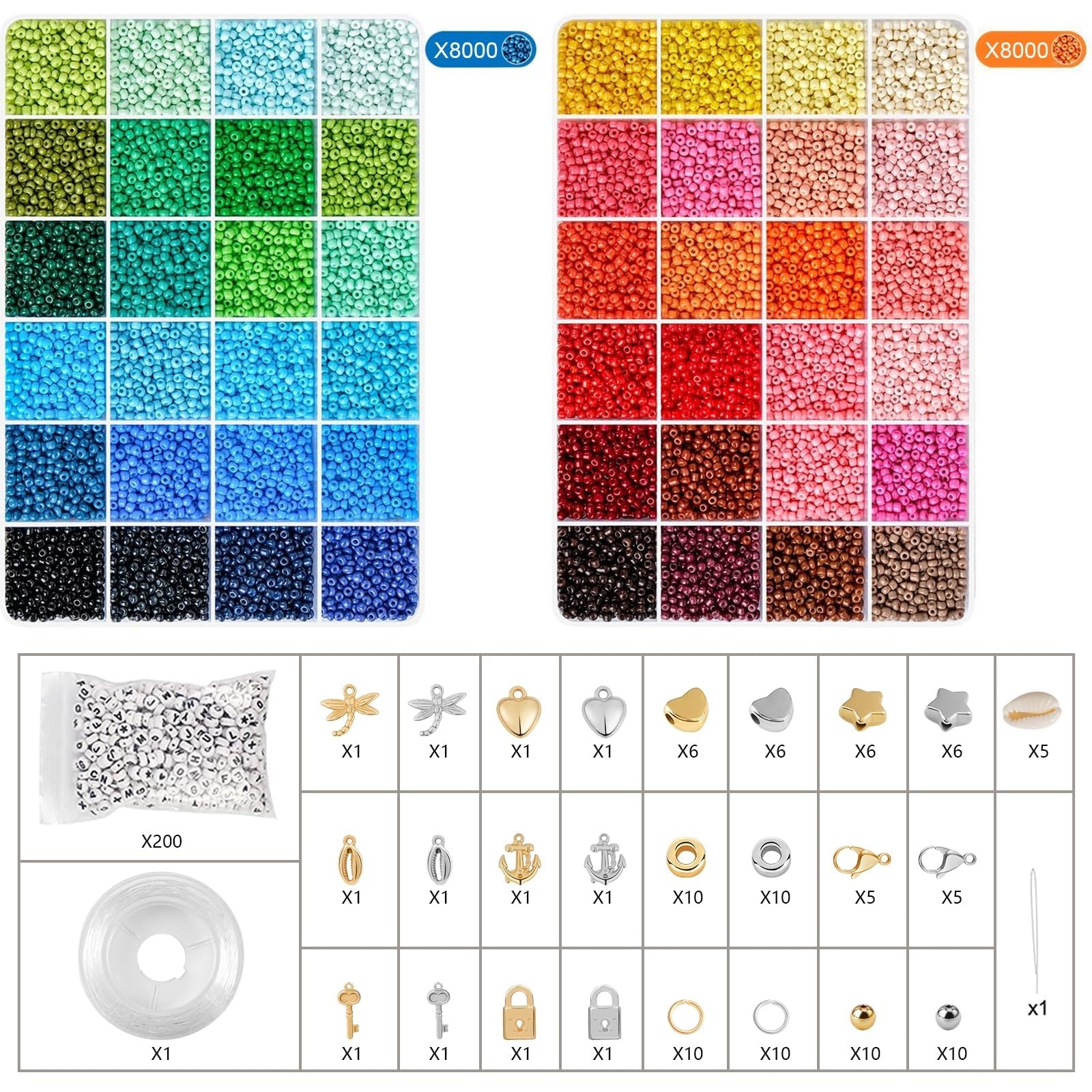 Ruby 3mm Perline Braccialetti, 16000 Pezzi Perline per Braccialetti con 300 Lettere Kit Braccialetti Palline Fai da Te, Kit Bracelet Regalo per Bambini e Adulti a Natale, Feste, Ricompense, ECC.