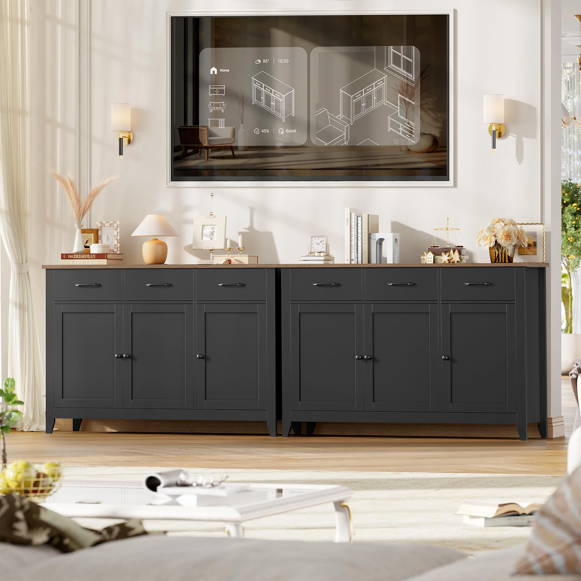 HOCSOK Sideboard, Küchenschrank mit Arbeitsplatte, Küchenbuffet Buffetschrank mit 3 Schubladen, 3 Türen, 1 Festes und 1 Verstellbares Regal, für Küche, Wohnzimmer, Esszimmer, 120 x 40 x 85cm