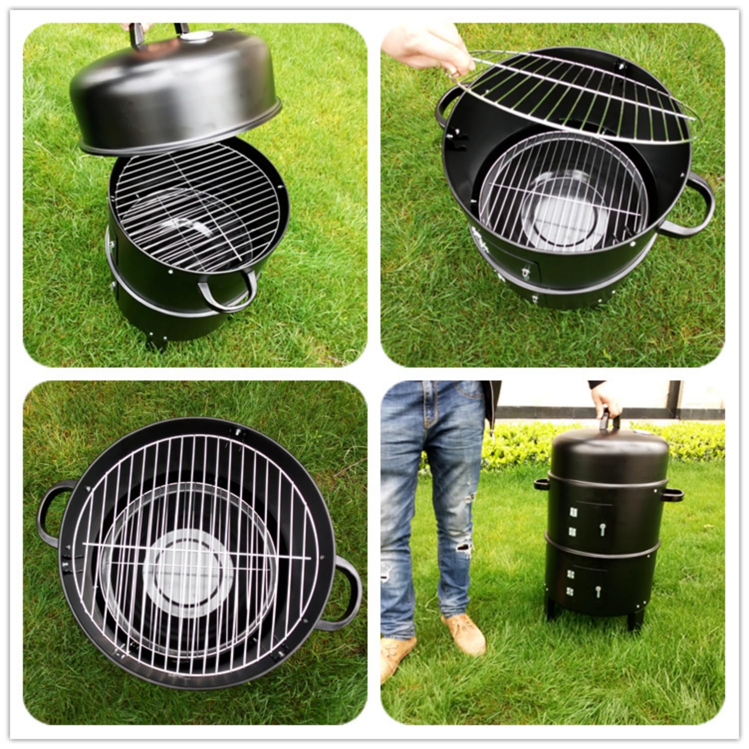 Barbecue a Carbone & Affumicatore, Barbecue da Esterno 2-in-1 con Termometro e Ventilazioni dell'Aria, Facile da Pulire, per Campeggio, Giardino, Picnic e Cucina in Cortile