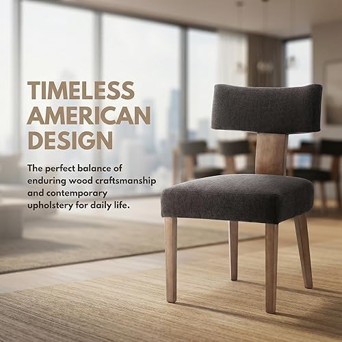 Miniatura 6 de Wahson Juego de 2 sillas de comedor estilo granja, sillas de cocina modernas de mediados de siglo tapizadas en carbón con patas de madera negra,