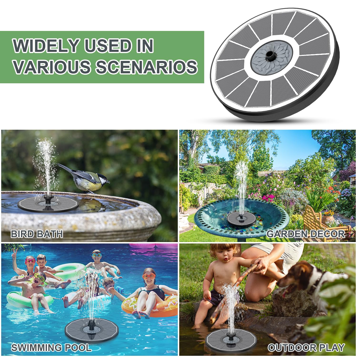 Fontana Solare 3,5 W Con Pannello In Vetro – 8 Ugelli E 4 Aste Antideriva Per Laghetto O Giardino