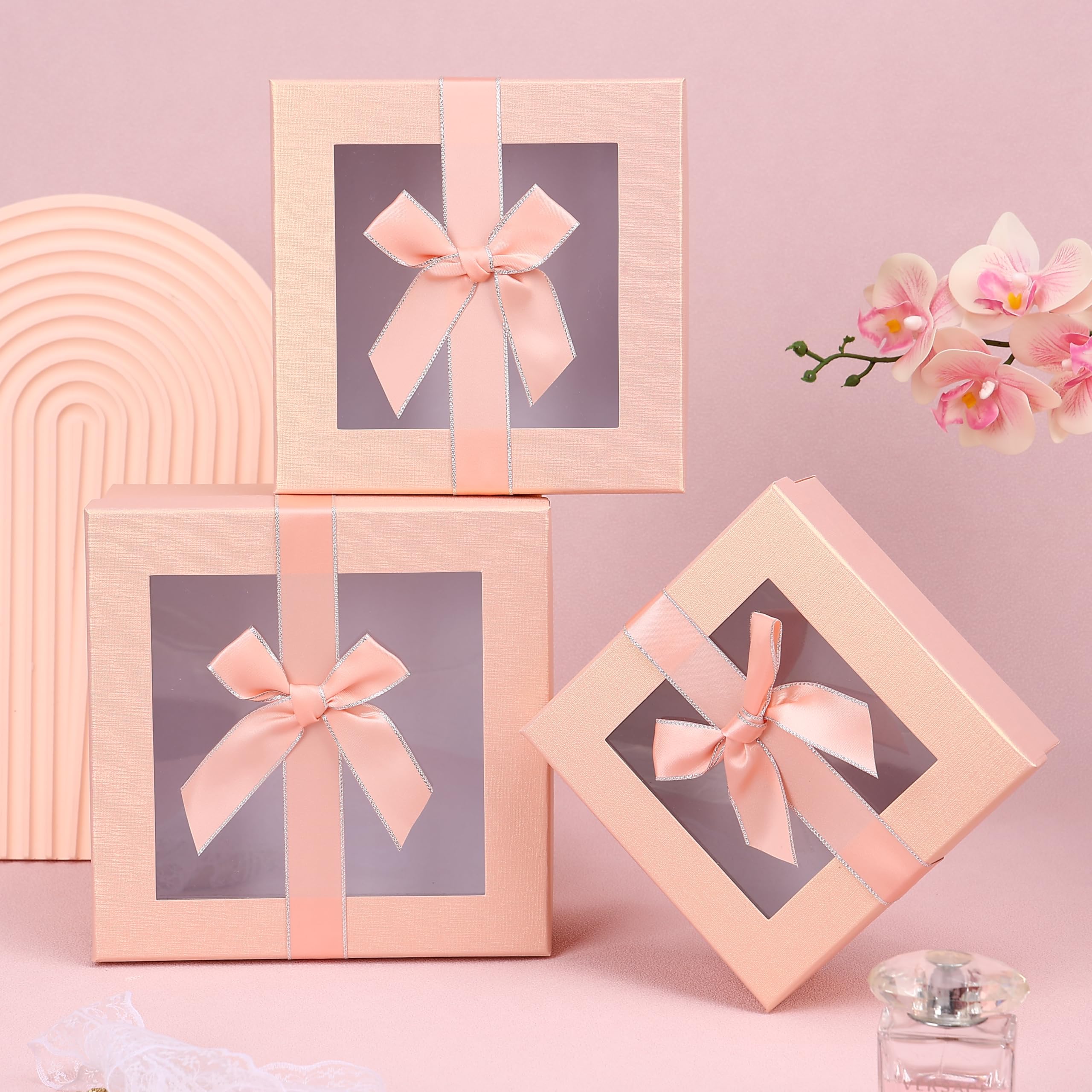 HOME ELEMENTS 3 Pcs Set of Luxury Gift Box Set With Window, Bridesmaid Box, Decorative Gift Packing Boxes Perfect for Presents Diwali Christmas Wedding Birthdays Special Occasions Gift Hampers (Pink)-picture-29