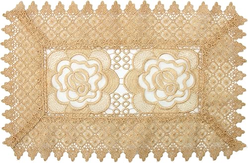 Miniatura 8 de Camino de mesa de encaje bordado en color beige de gasa translúcida