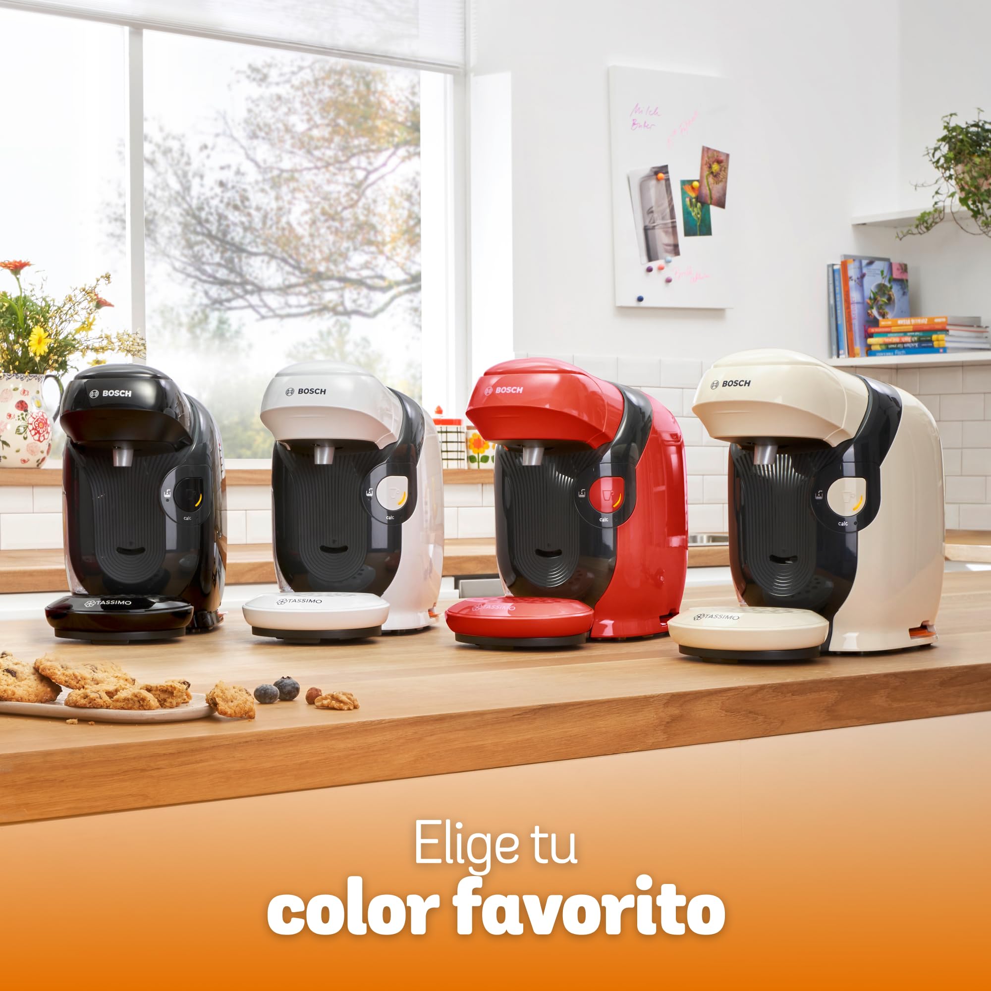 Bosch Cafetera multibebida Tassimo Happy Friendly, Hasta 70 bebidas, OneTouch, Preparación individual, Diseño compacto, Intellibrew, Blanco, TAS114E